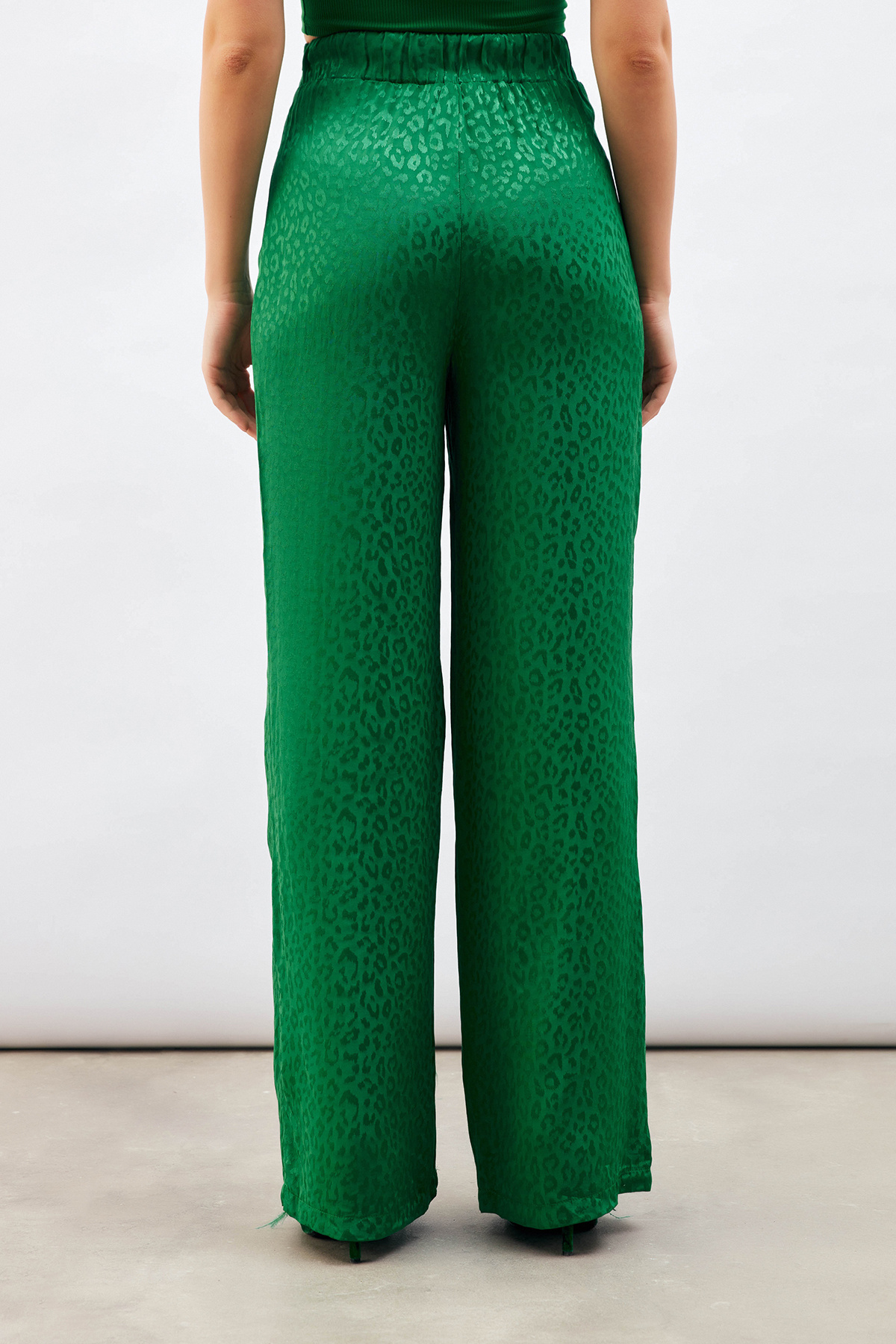 Jakarlı Leopar Pantolon - YEŞİL