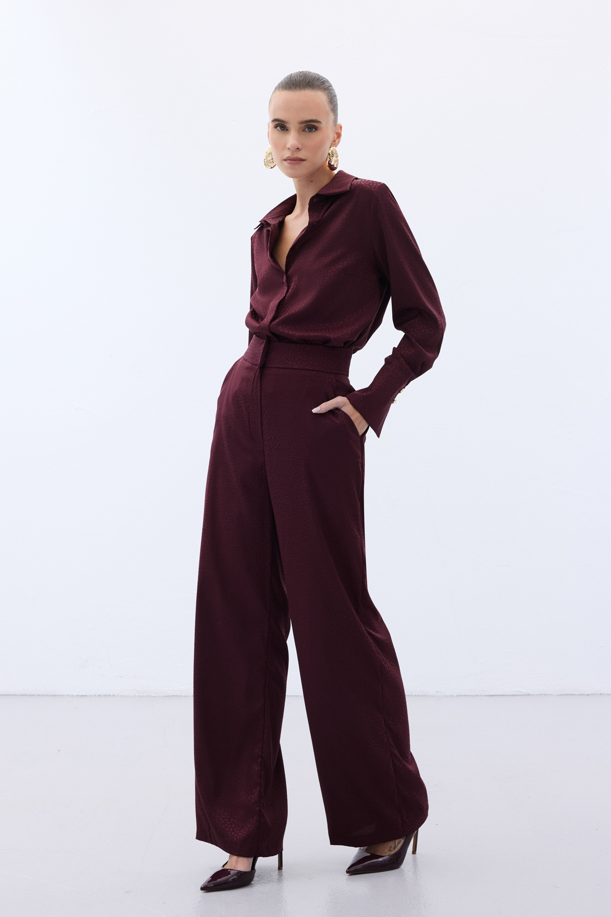 Jakarlı Pantolon - Bordo