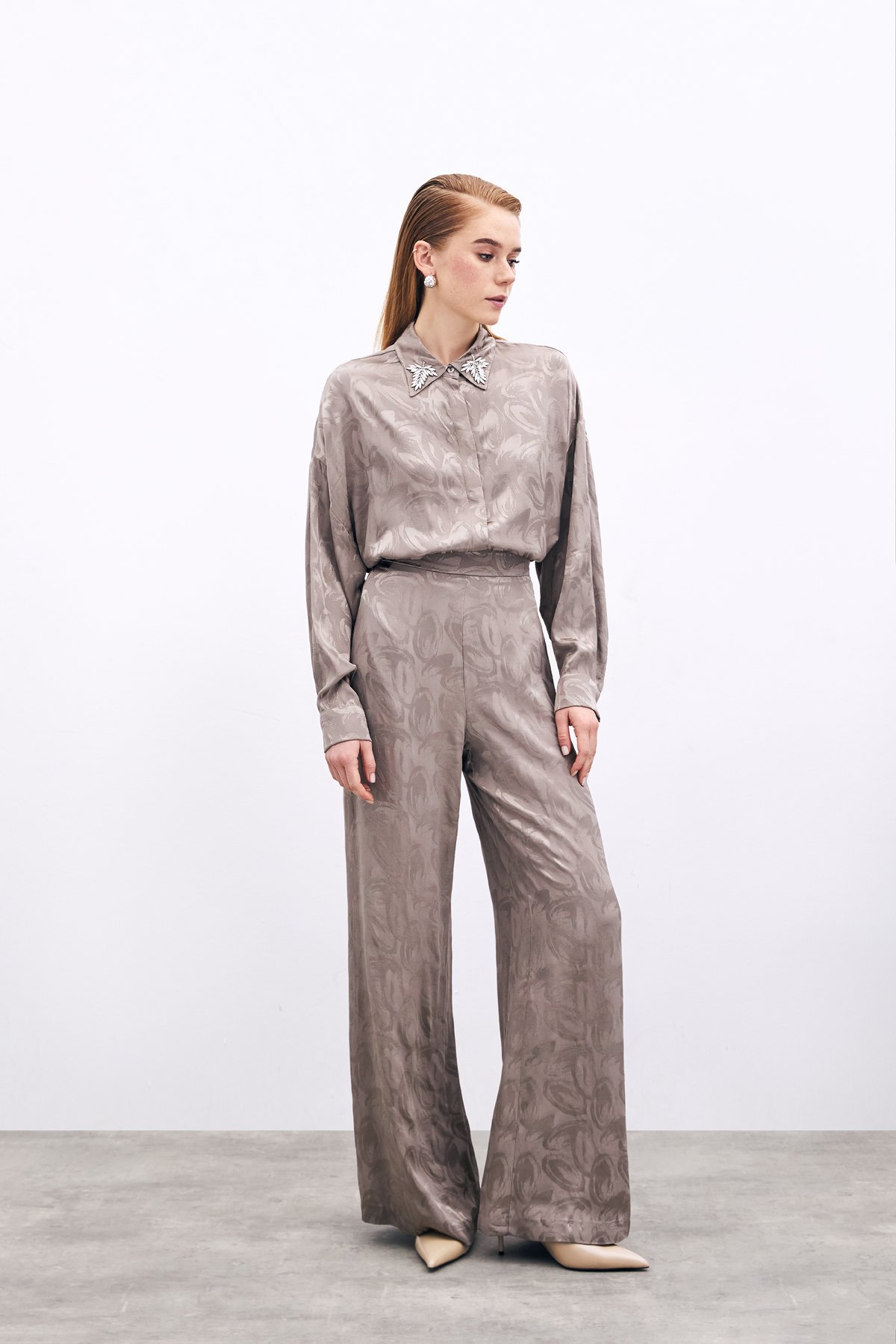 Jacquard Casual Trousers - Mınk