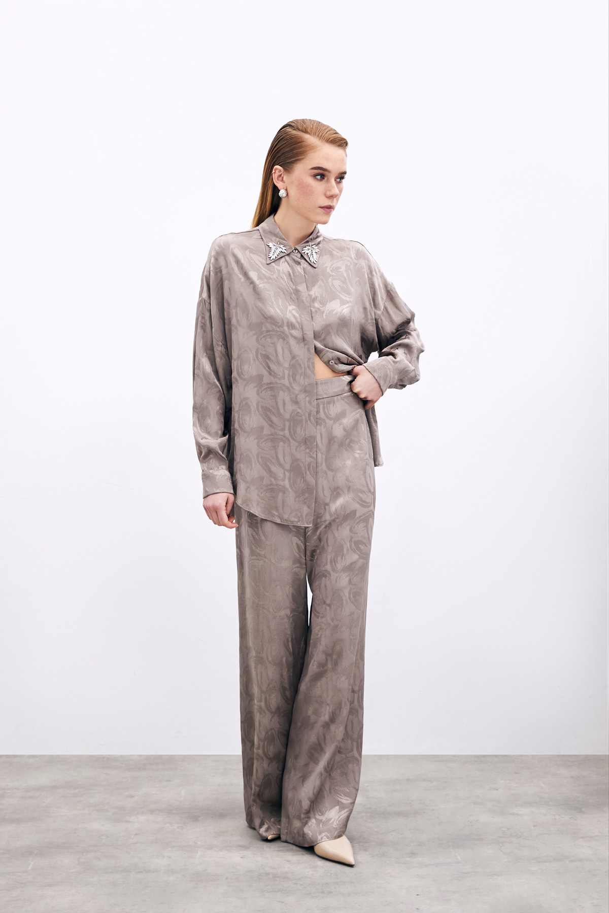 Jacquard Casual Trousers - Mınk