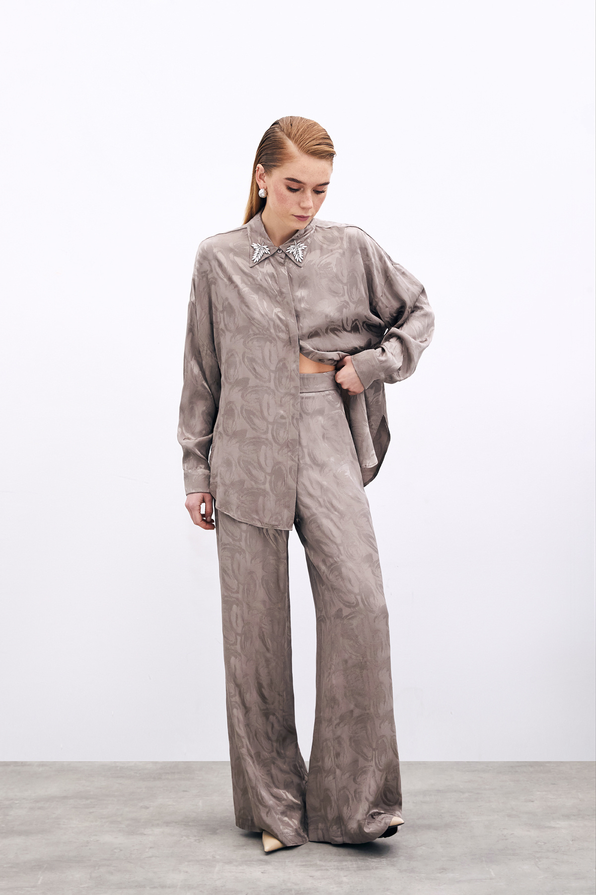 Jacquard Casual Trousers - Mınk