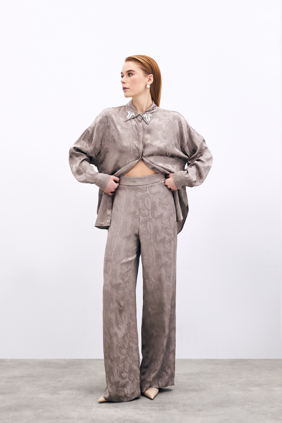 Jacquard Casual Trousers - Mınk