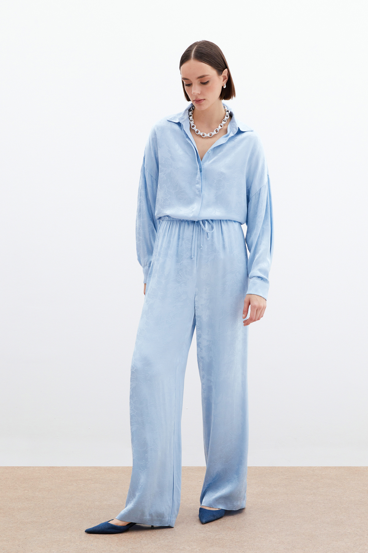 Jacquard Satin Trousers - Bebe blue