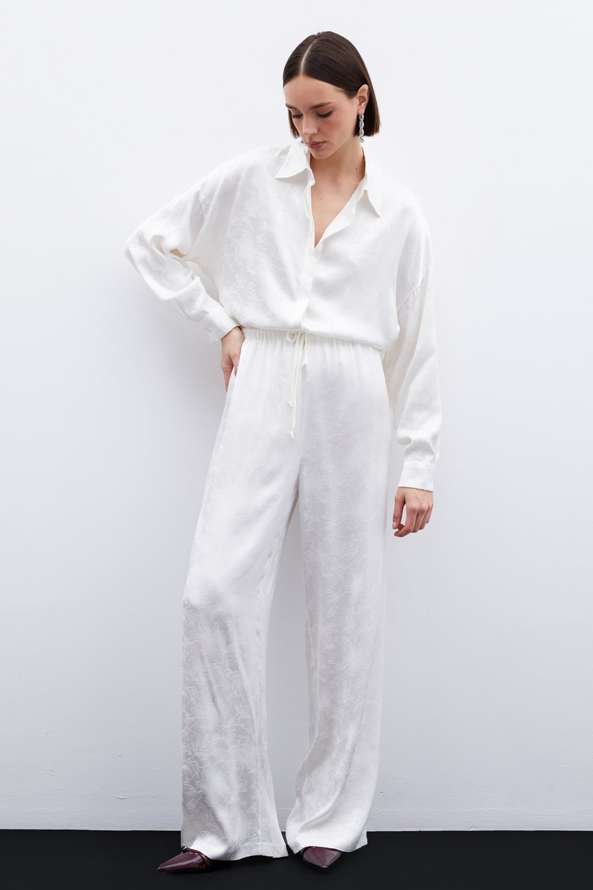 Jacquard Satin Trousers - Ecru