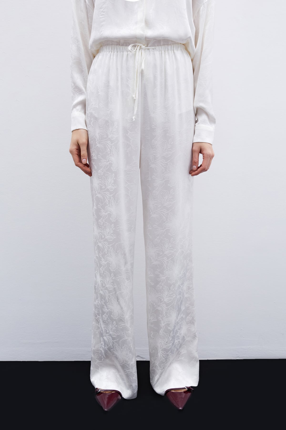 Jacquard Satin Trousers - Ecru