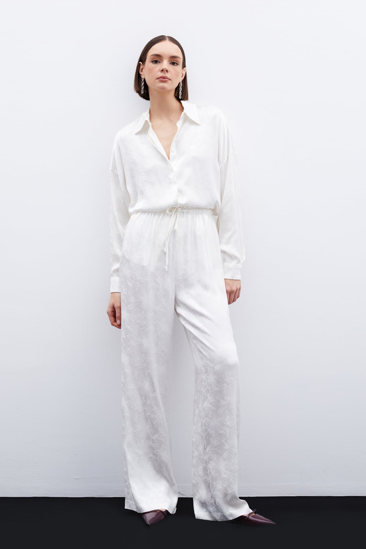 Jacquard Satin Trousers - Ecru