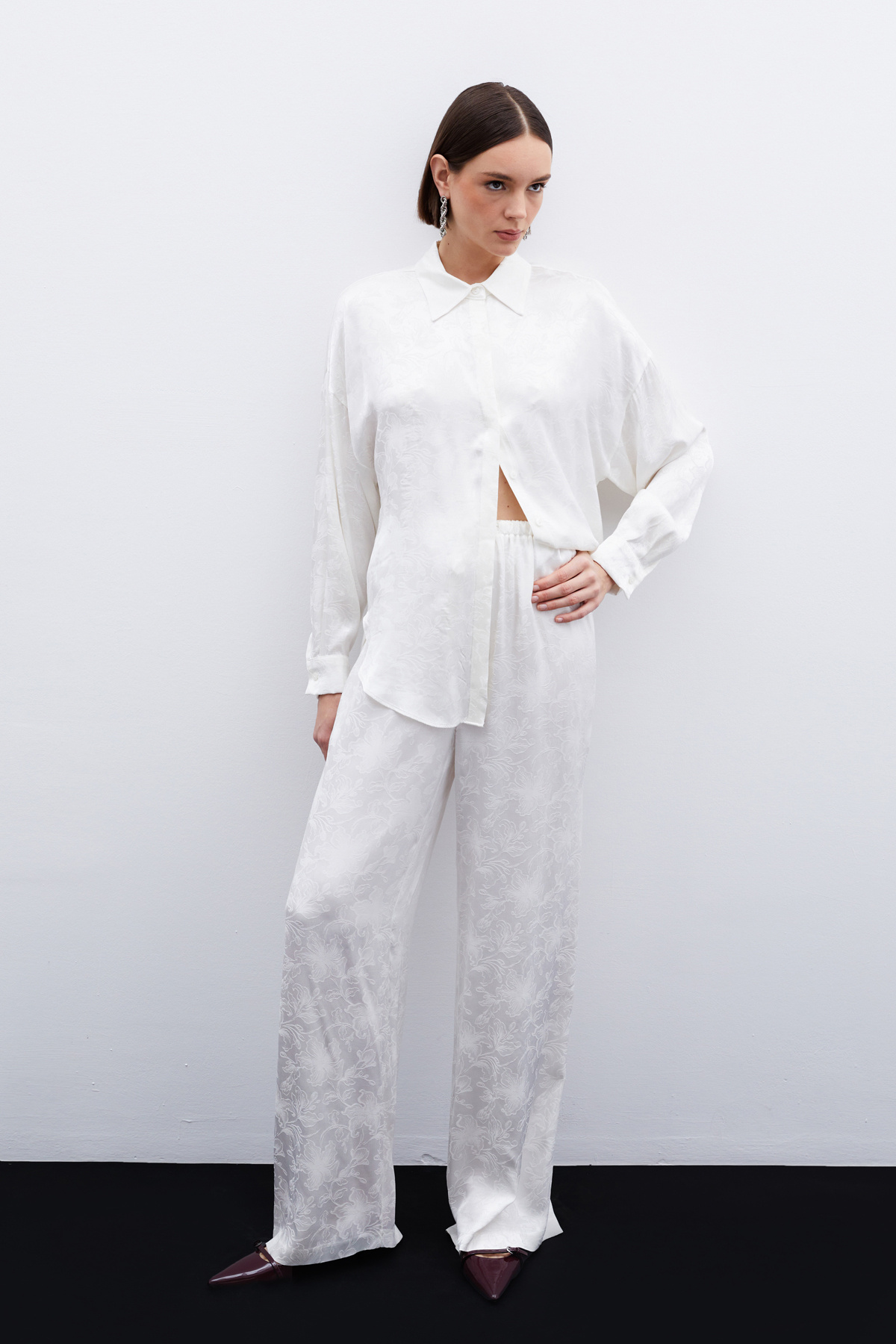 Jacquard Satin Trousers - Ecru