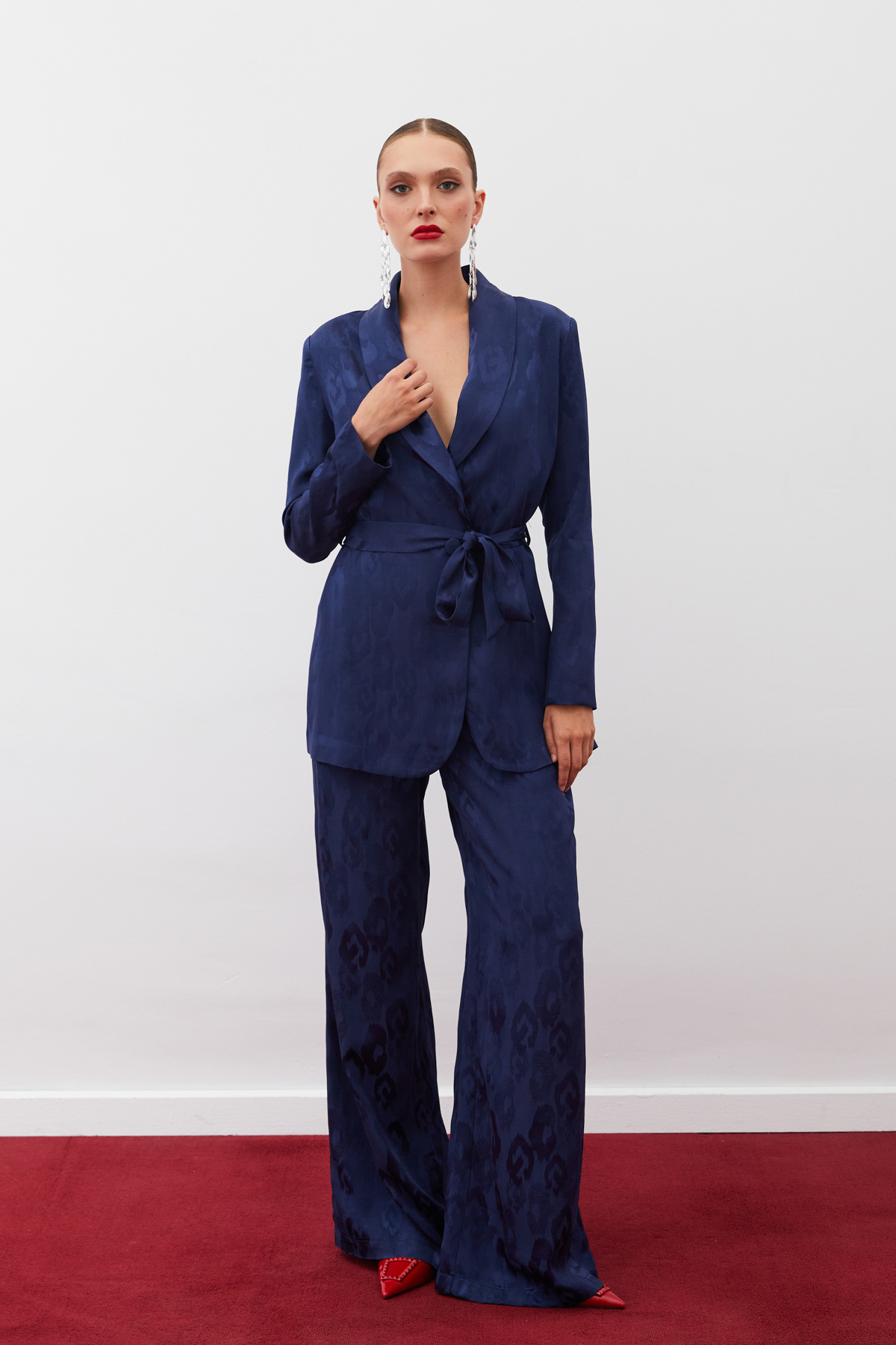 Jakarlı Saten Pantolon - LACİVERT