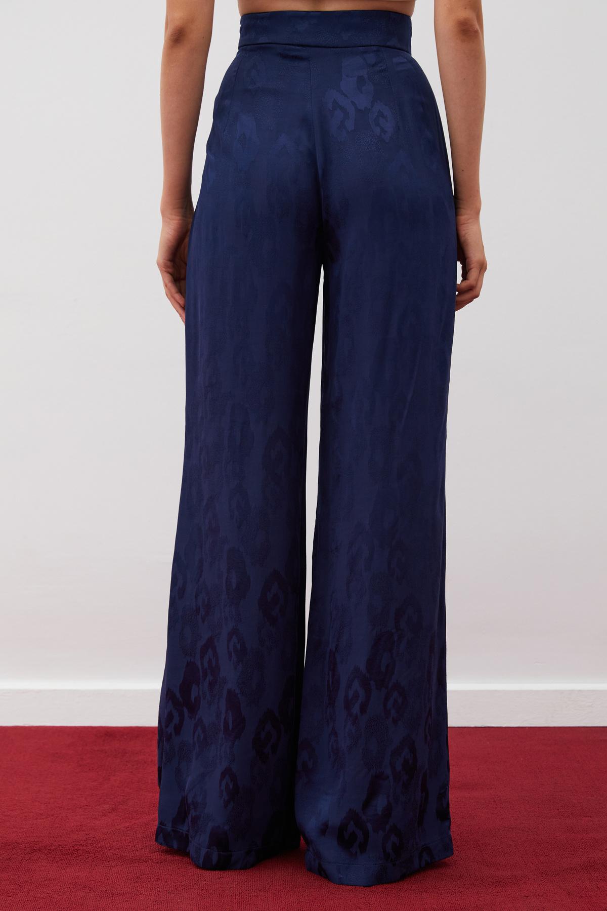 Jakarlı Saten Pantolon - LACİVERT