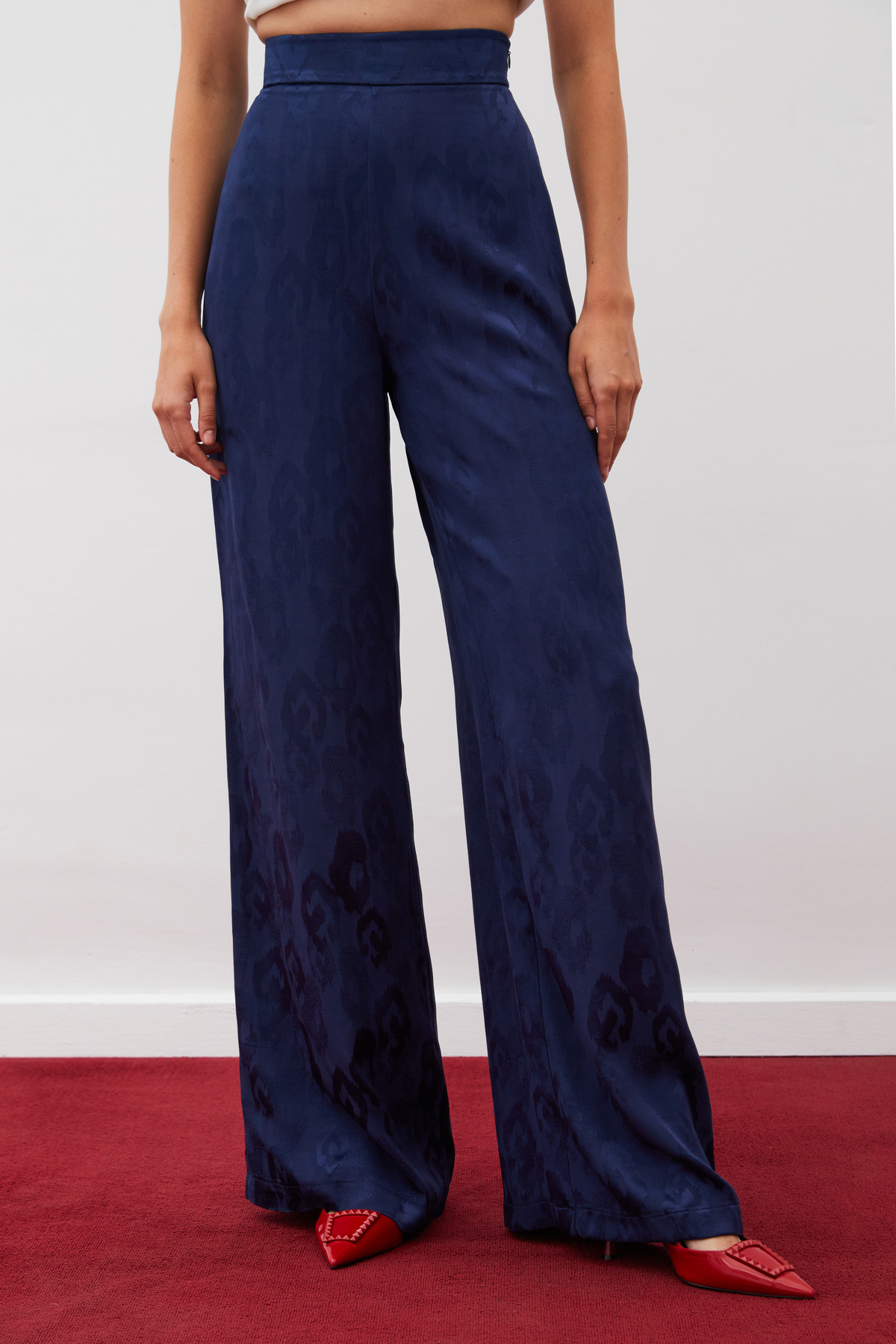 Jakarlı Saten Pantolon - LACİVERT