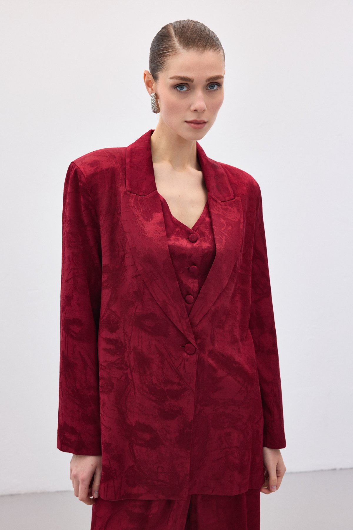 Jakarlı Uzun Ceket - Bordo