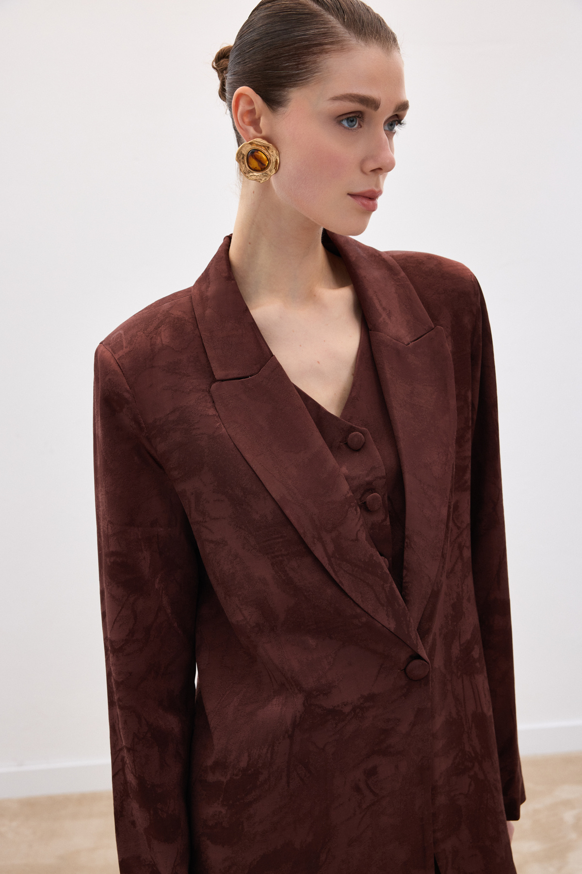 Jakarlı Uzun Ceket - Kahve