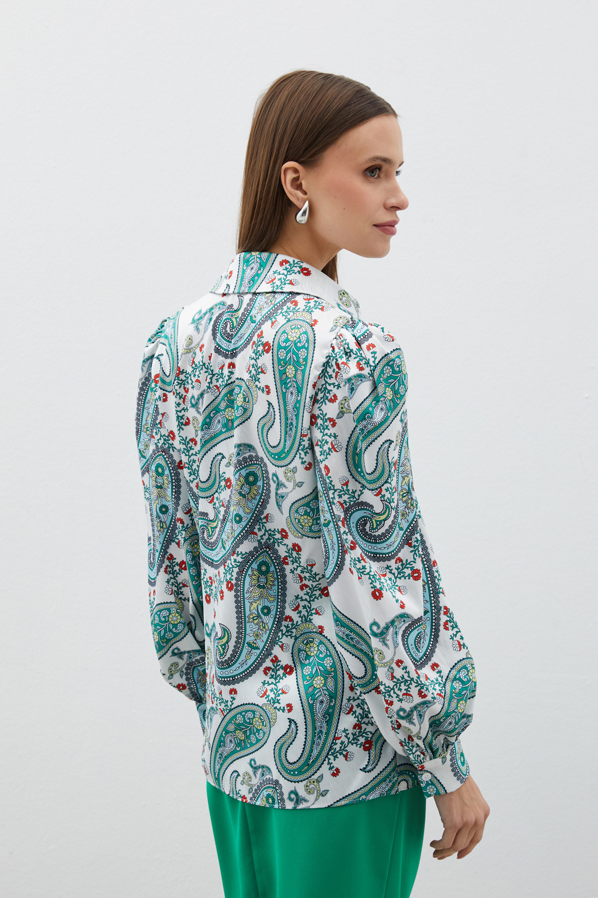 Kabarık Kol Desenli Gömlek - YEŞİL