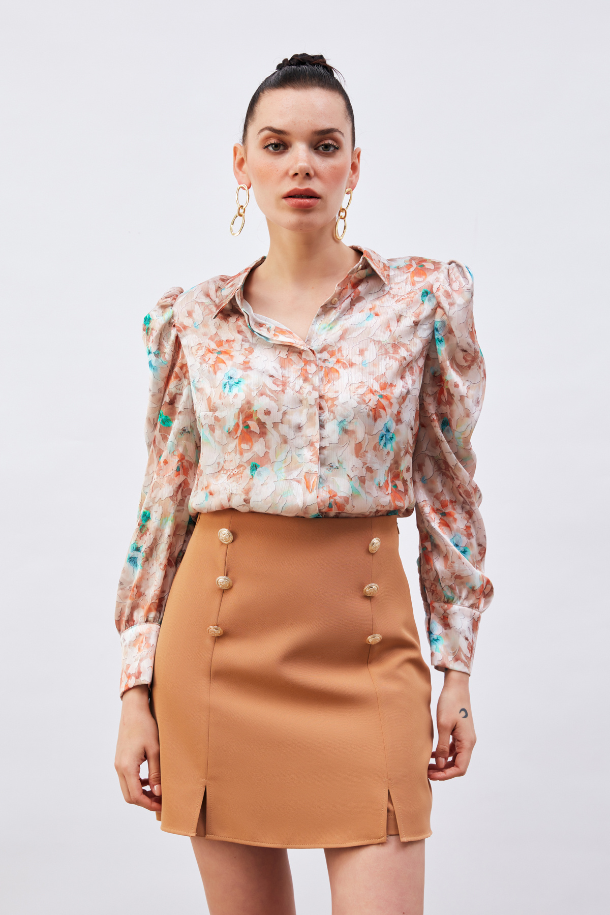 Kabarık Kollu Gömlek - KAHVE