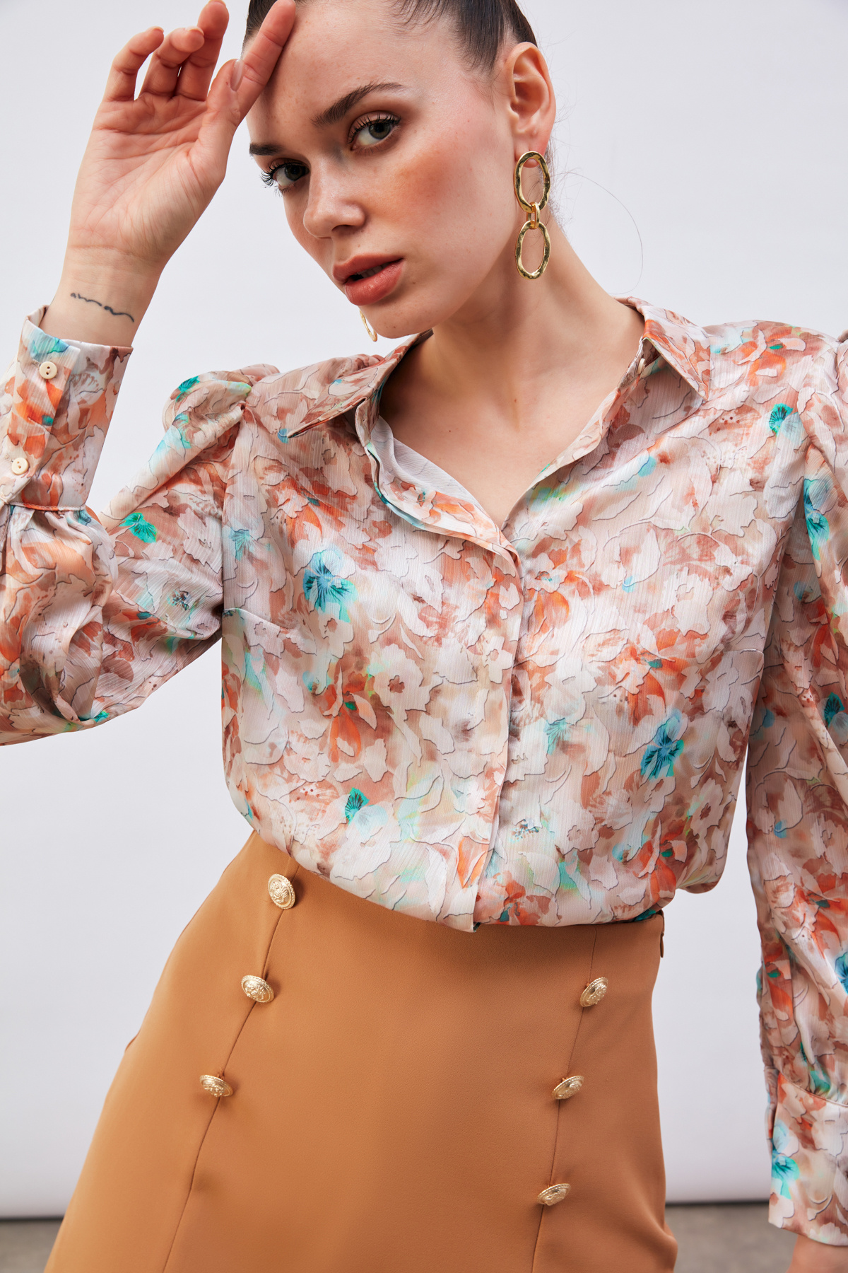 Kabarık Kollu Gömlek - KAHVE