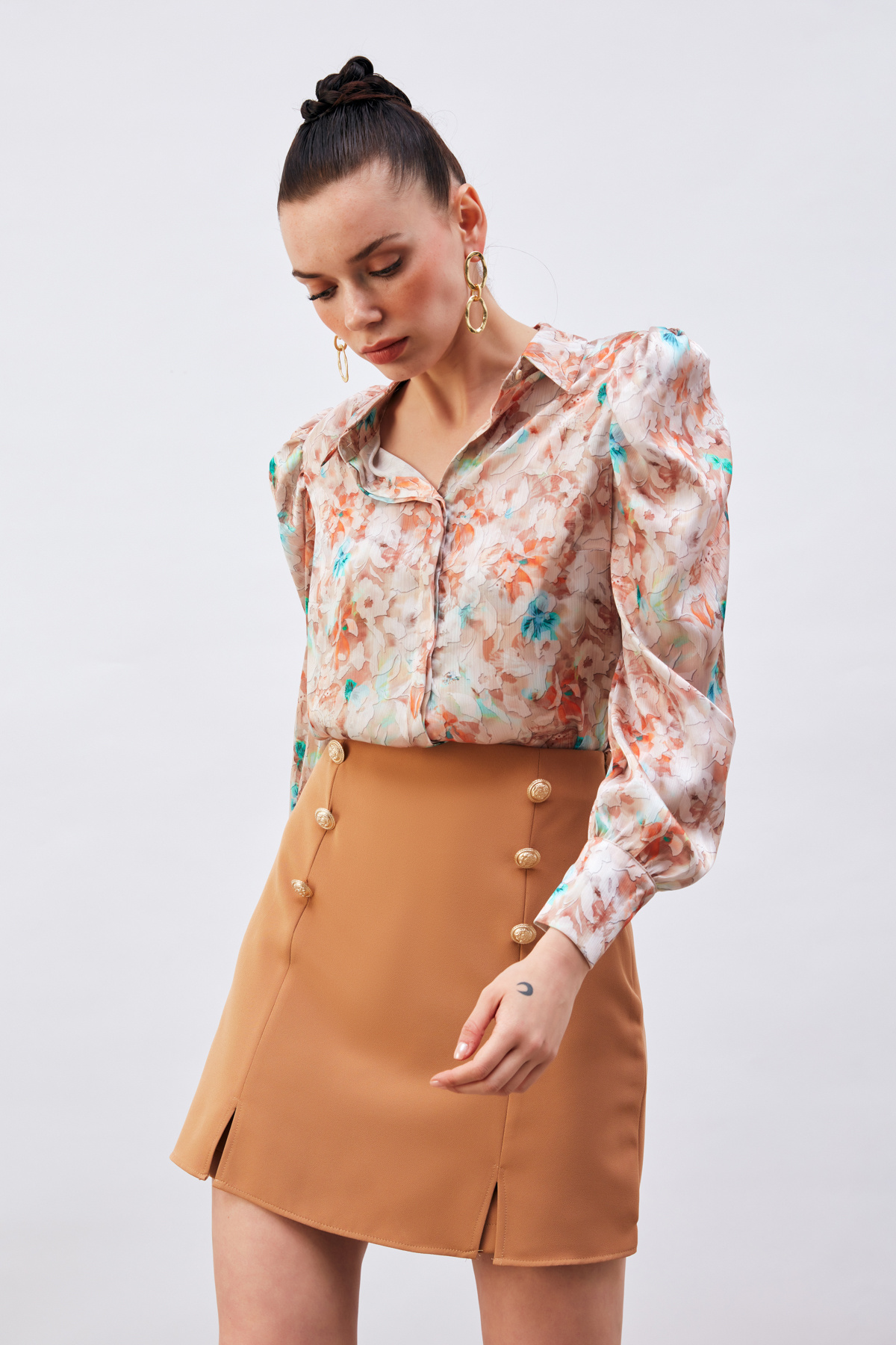 Kabarık Kollu Gömlek - KAHVE