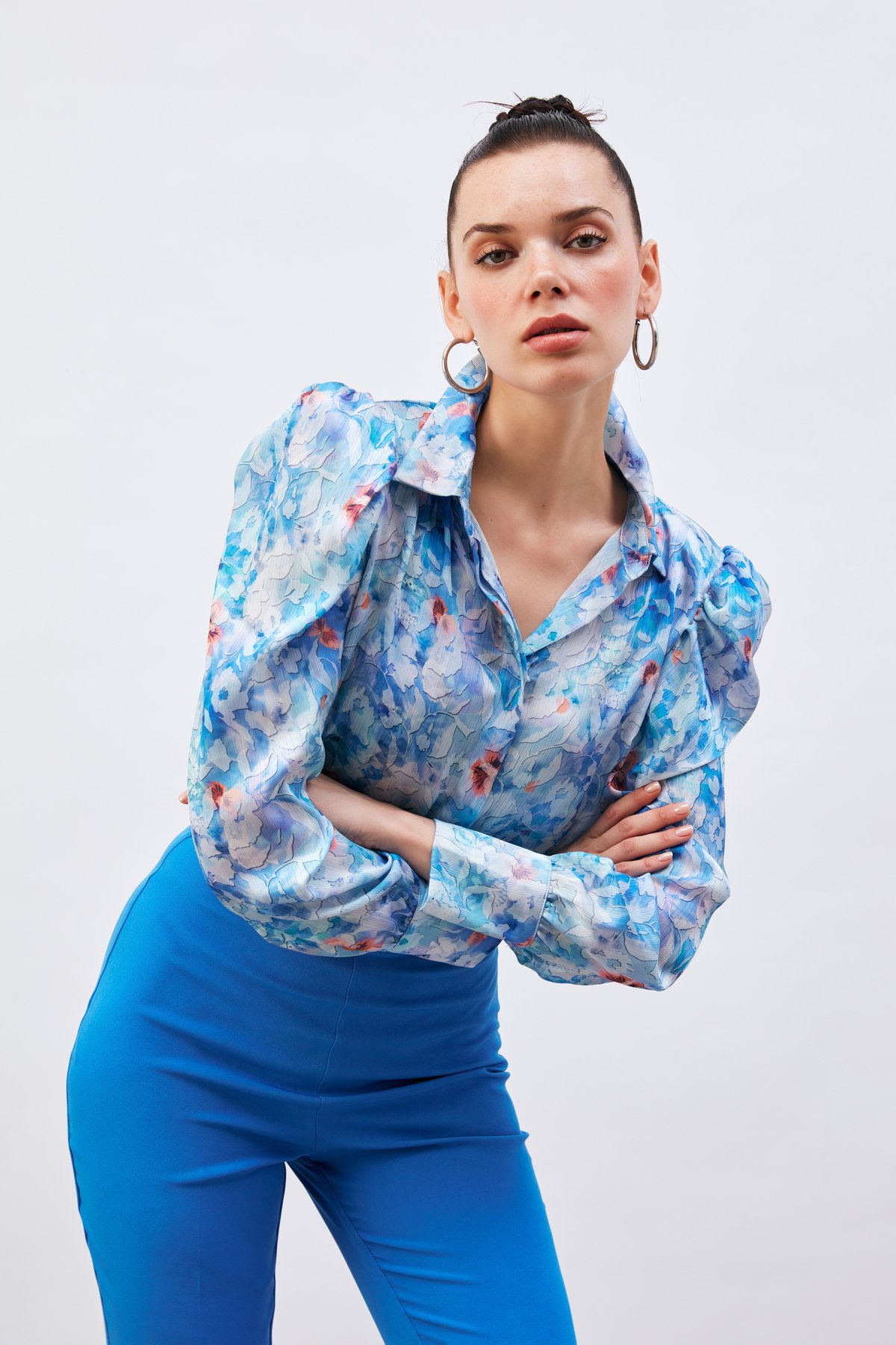 Kabarık Kollu Gömlek - MAVİ