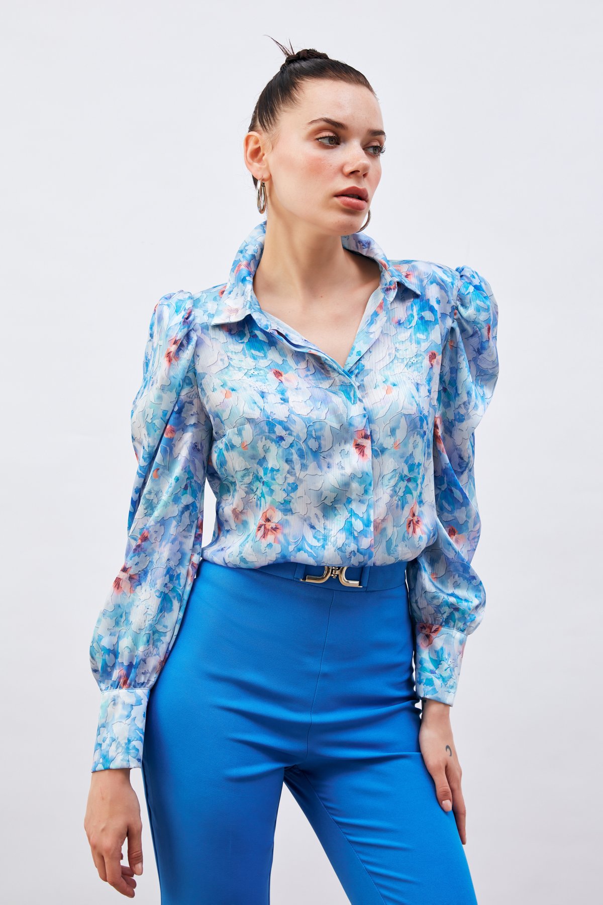 Kabarık Kollu Gömlek - MAVİ