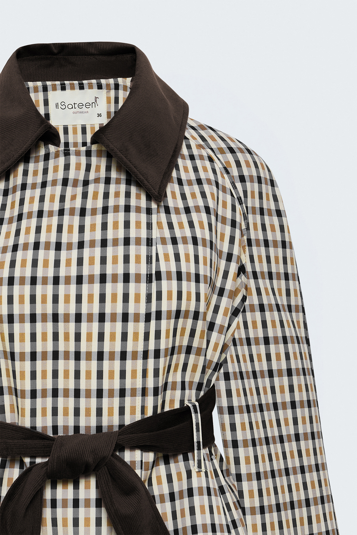 Plaid Jacket with Velvet Detail - Beıge