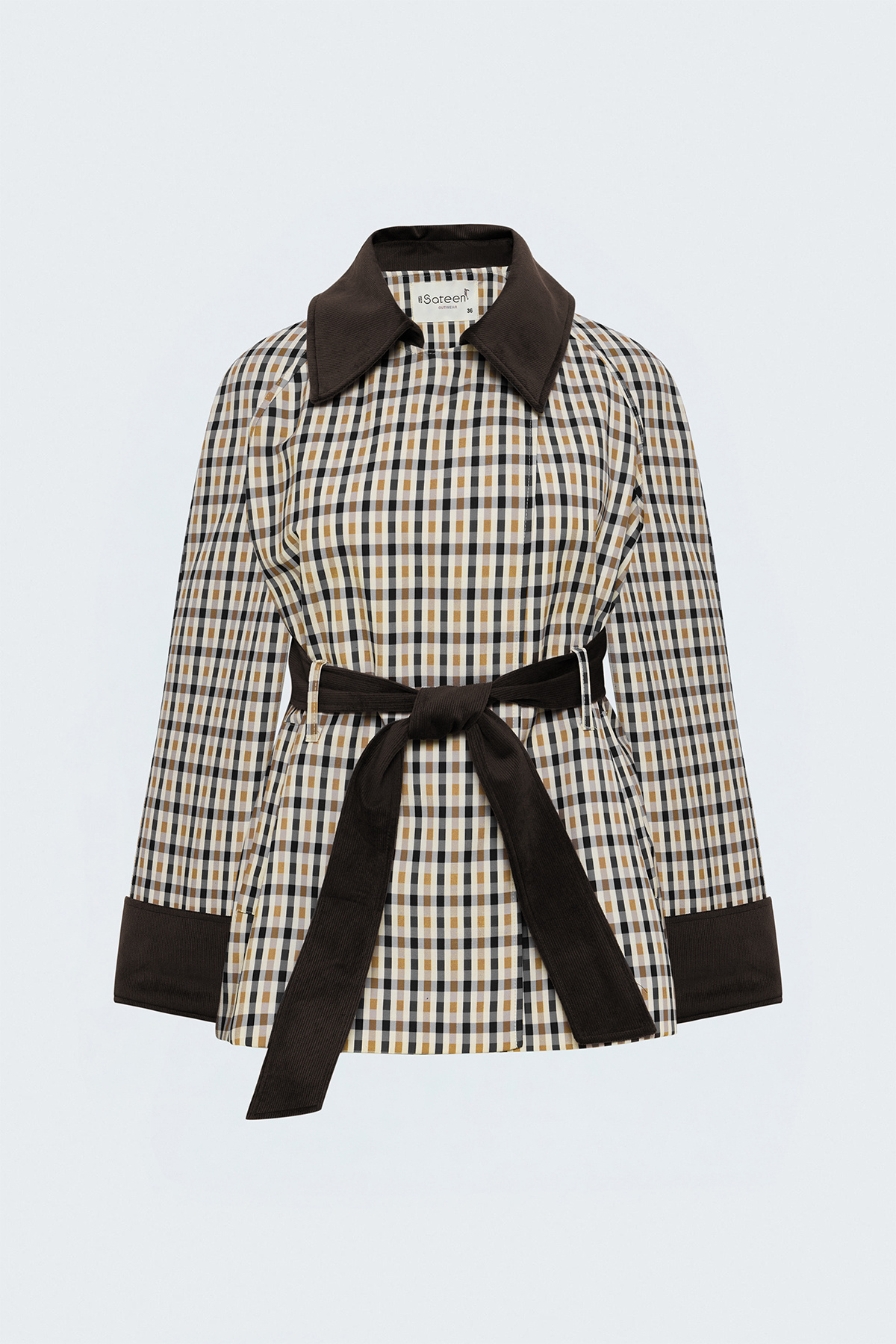 Plaid Jacket with Velvet Detail - Beıge