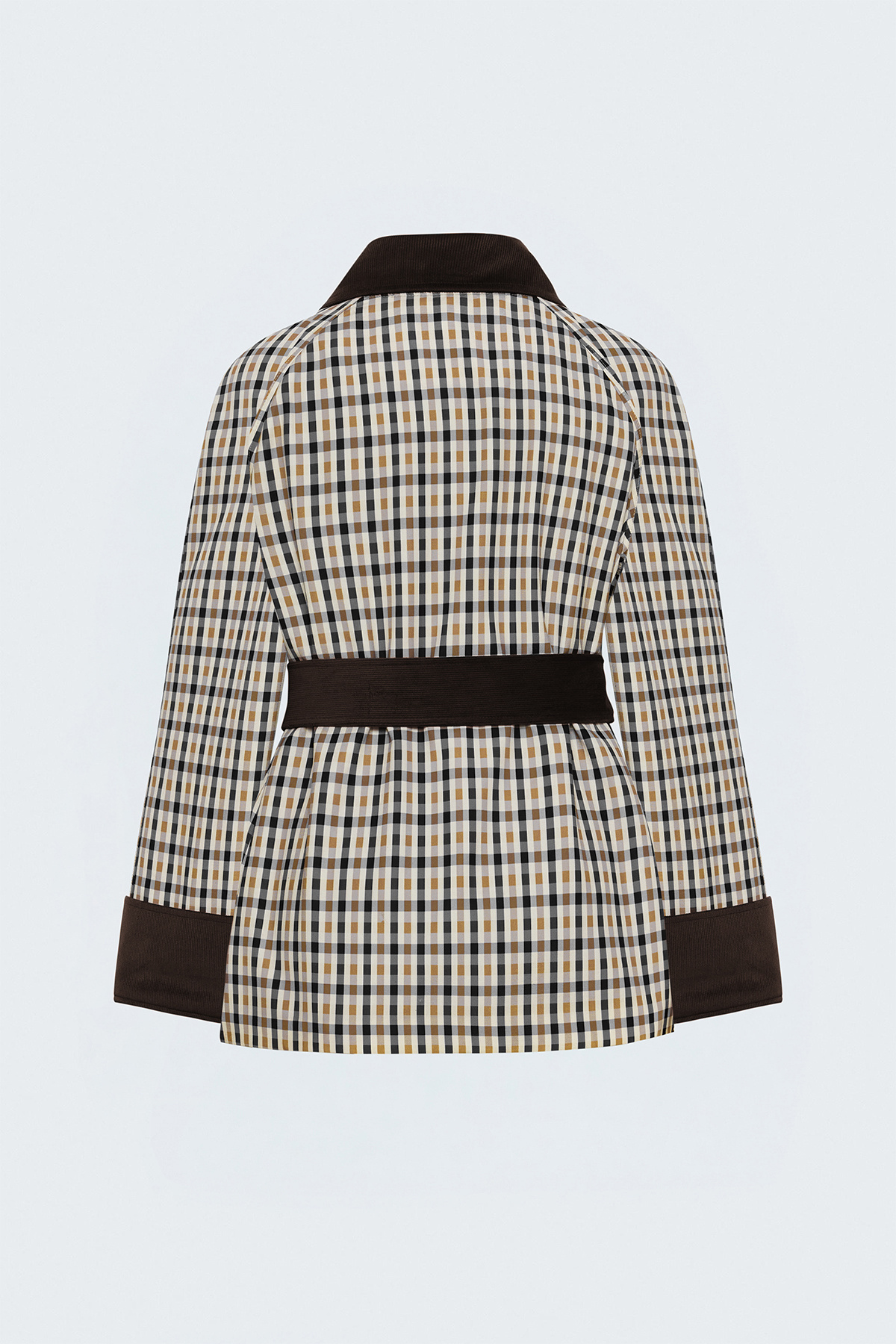 Plaid Jacket with Velvet Detail - Beıge