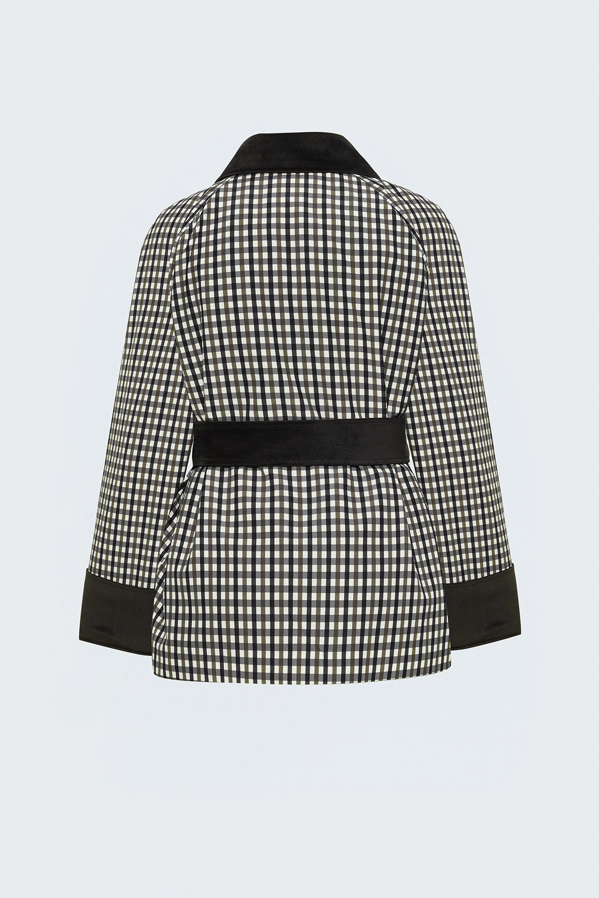 Plaid Jacket with Velvet Detail - Brown