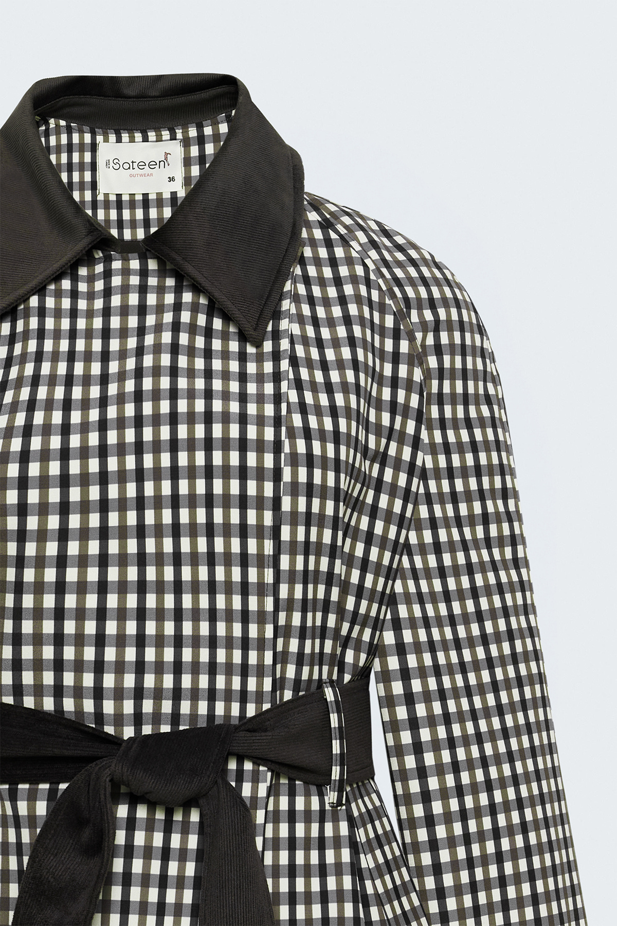 Plaid Jacket with Velvet Detail - Brown