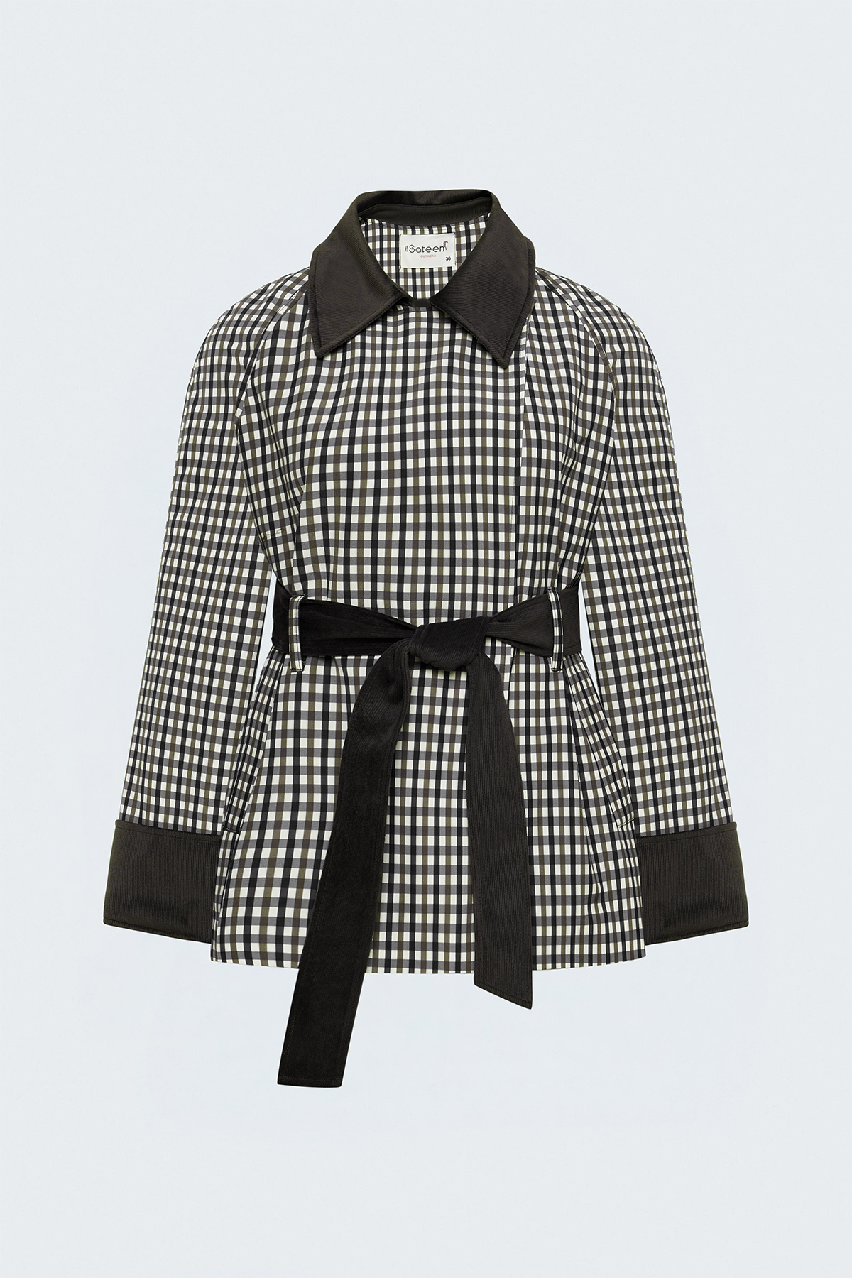 Plaid Jacket with Velvet Detail - Brown
