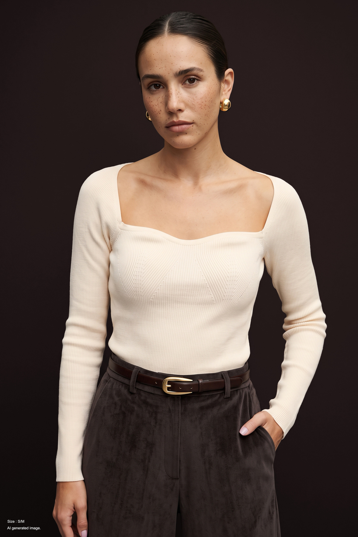 Heart Collar Knitwear Blouse - Ecru
