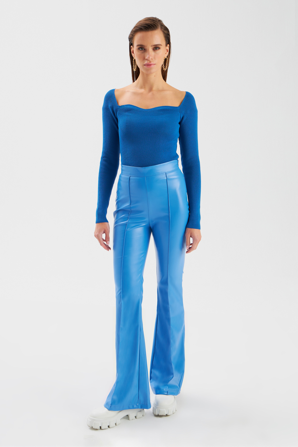 Heart Collar Knitwear Blouse - INDIGO