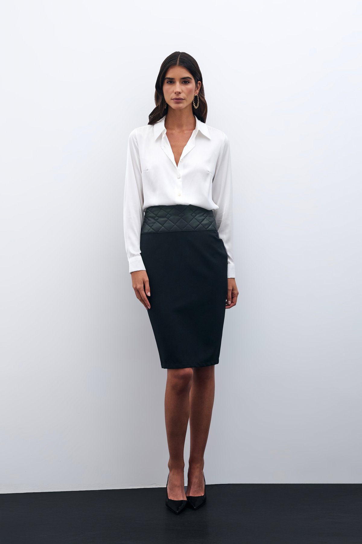 Kapitone Deri Detaylı Kalem Etek - SİYAH