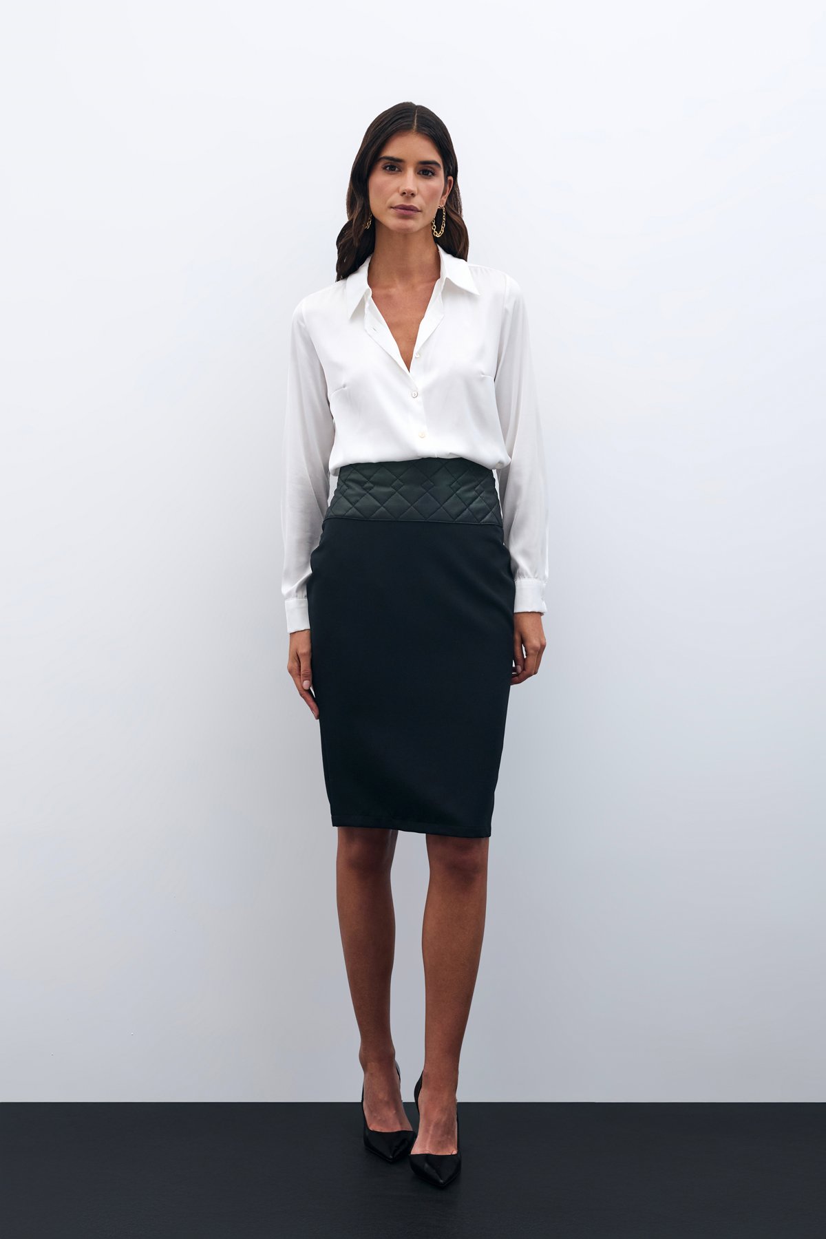 Kapitone Deri Detaylı Kalem Etek - SİYAH