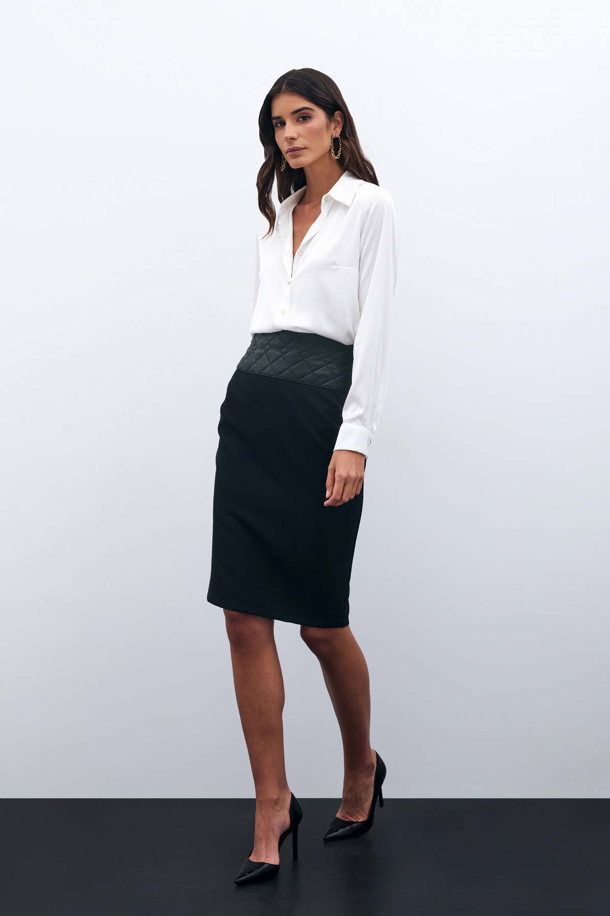 Kapitone Deri Detaylı Kalem Etek - SİYAH