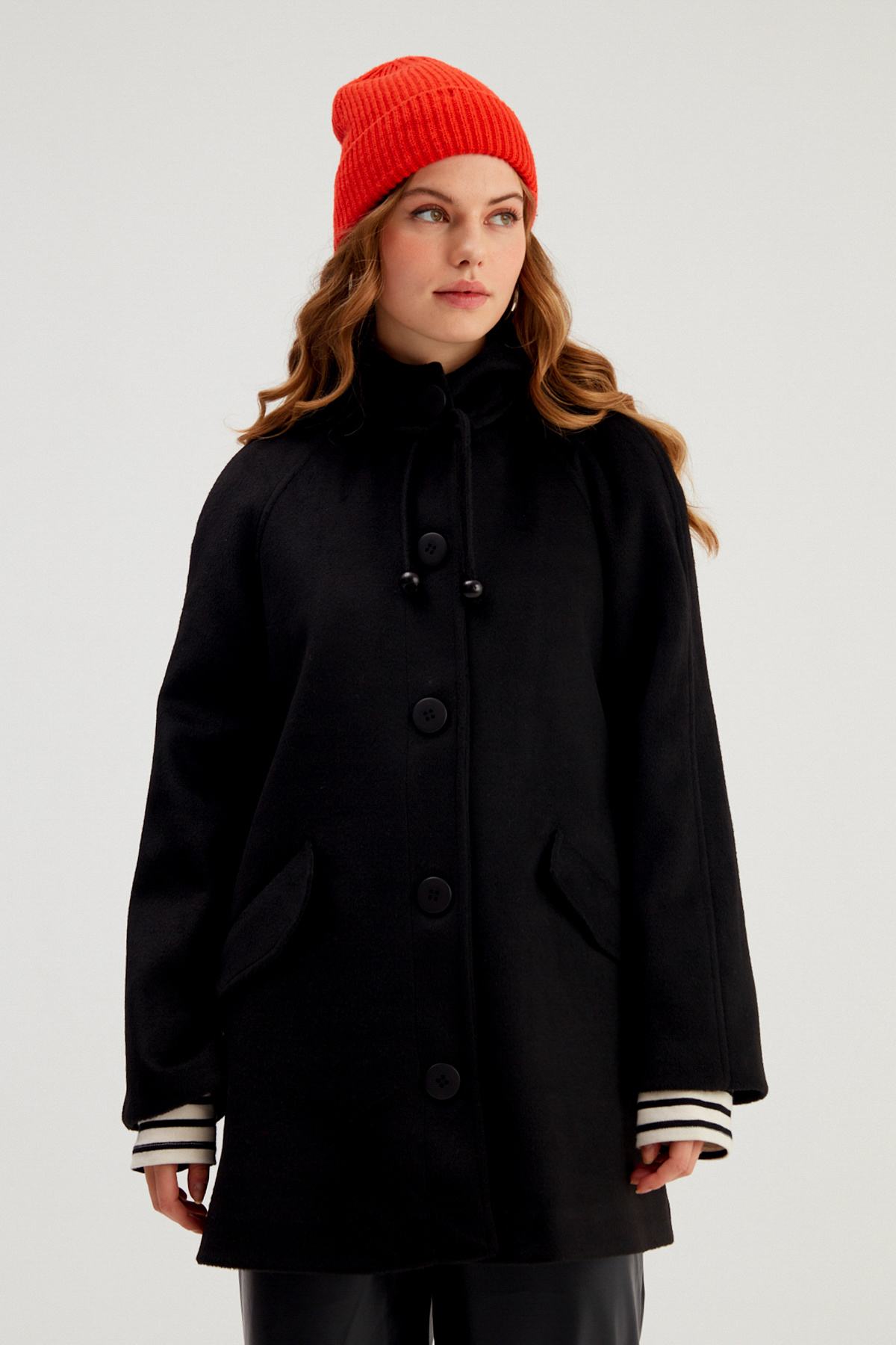 Hooded Loose Coat - BLACK