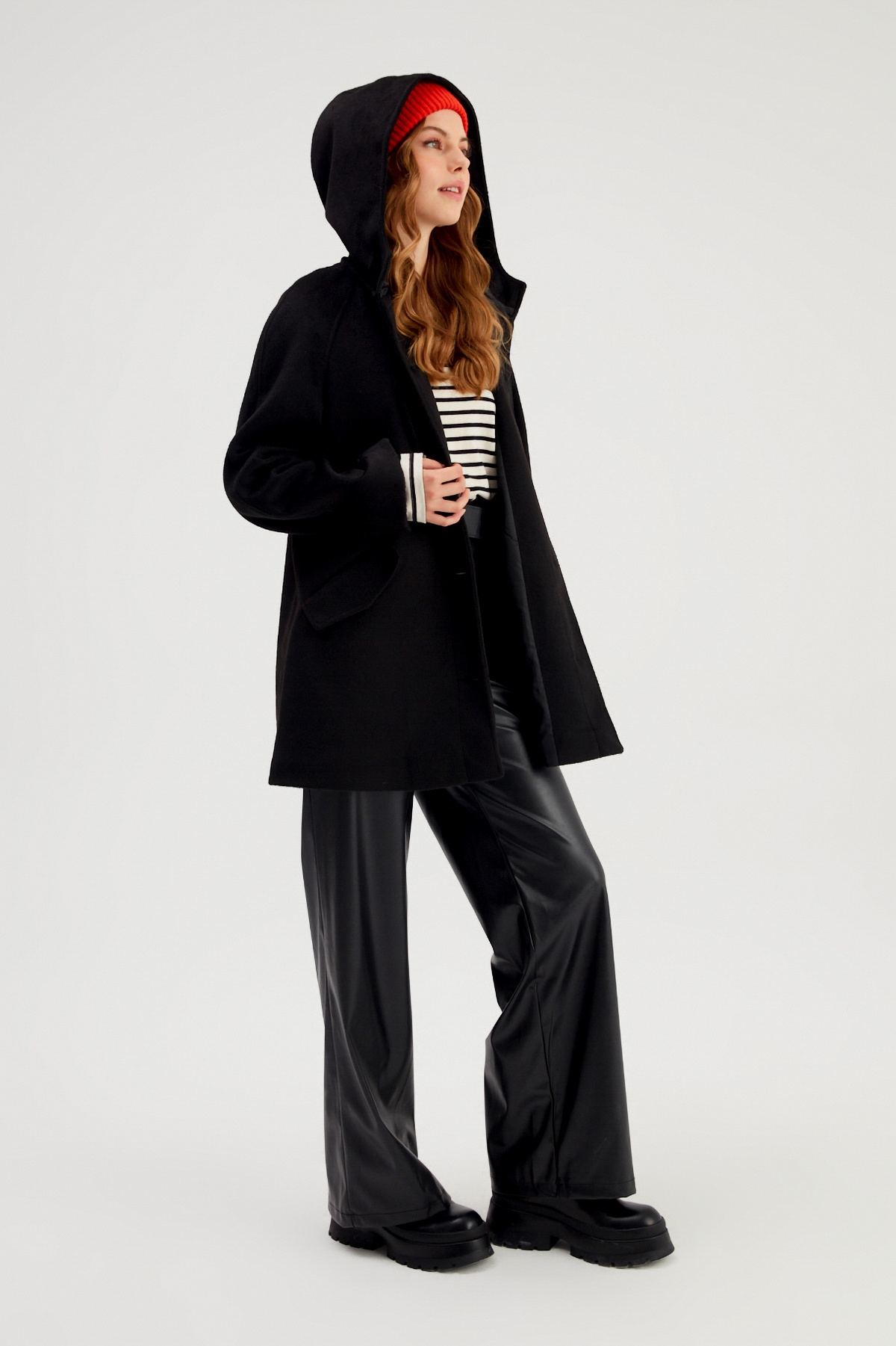 Hooded Loose Coat - BLACK