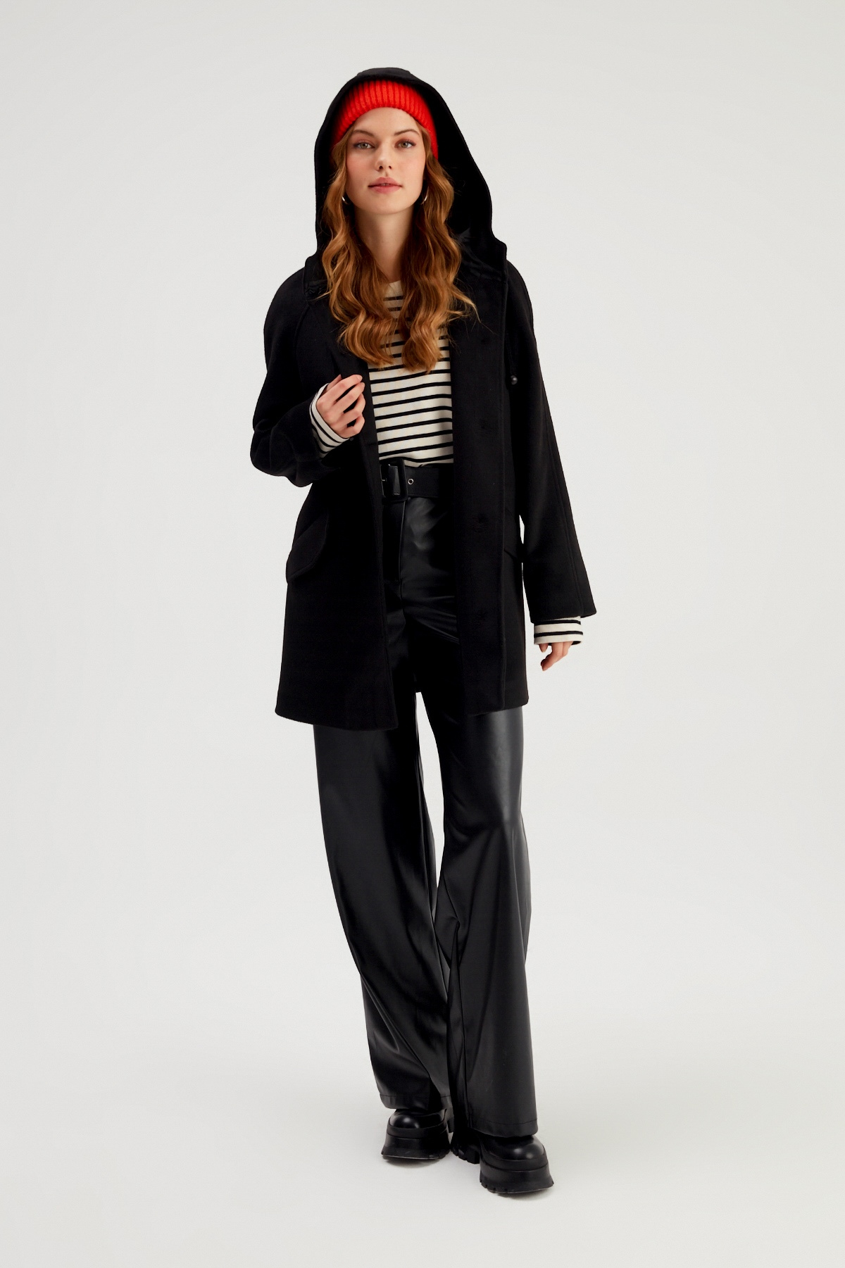 Hooded Loose Coat - BLACK