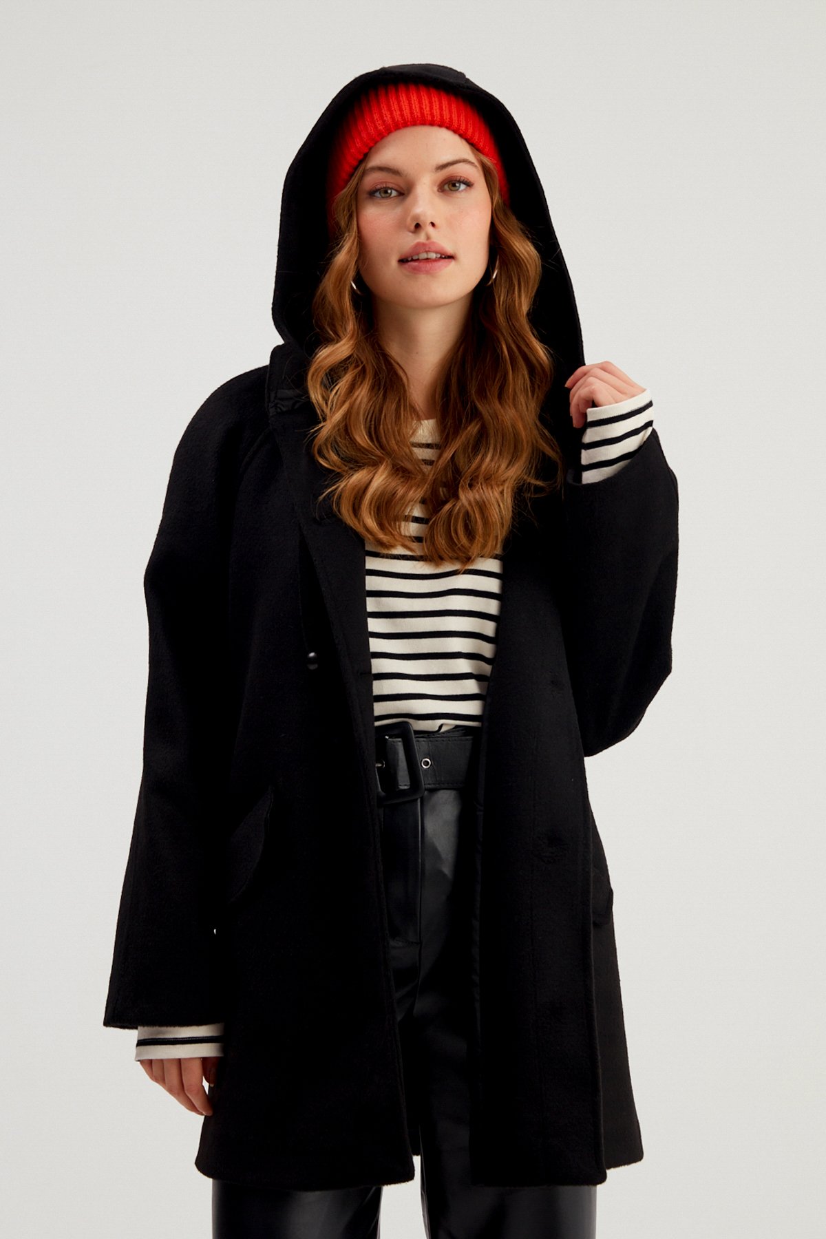 Hooded Loose Coat - BLACK