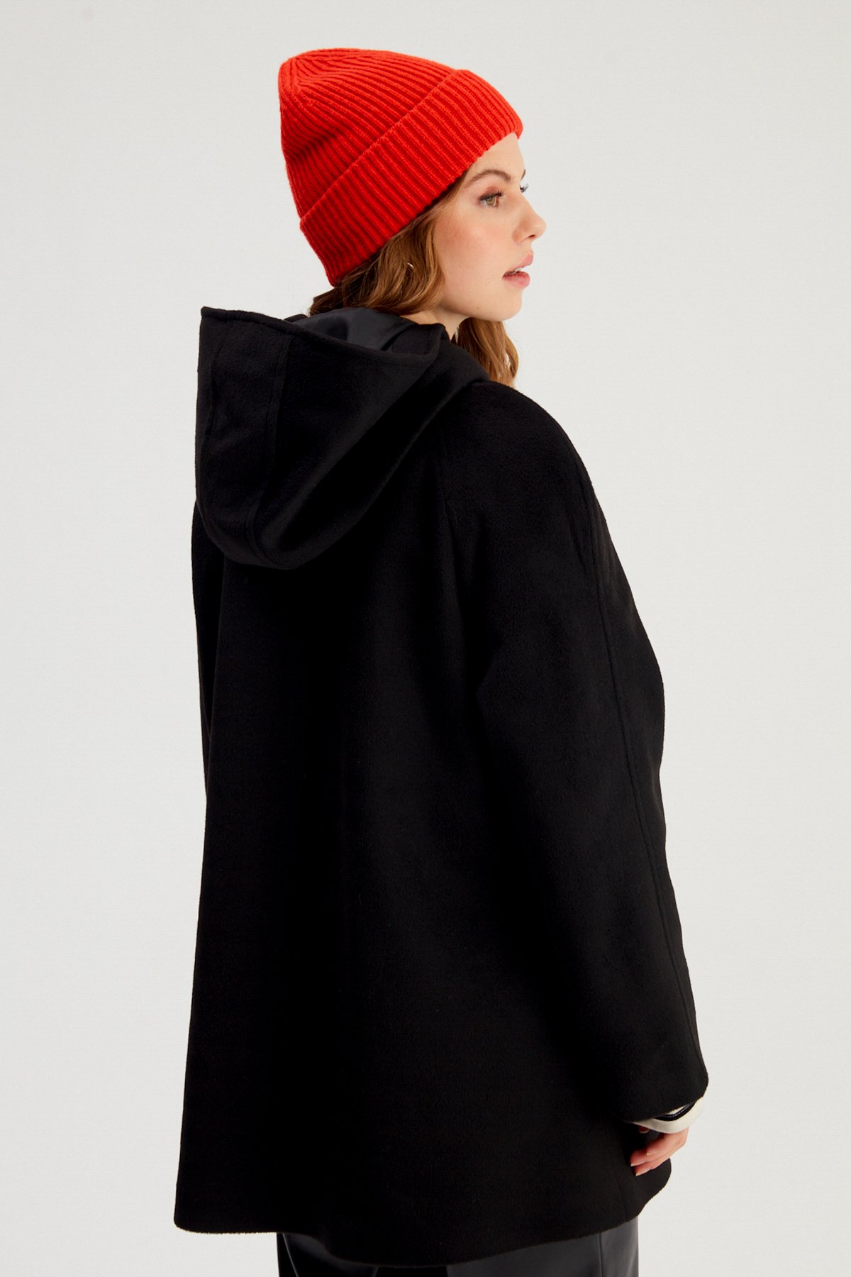 Hooded Loose Coat - BLACK
