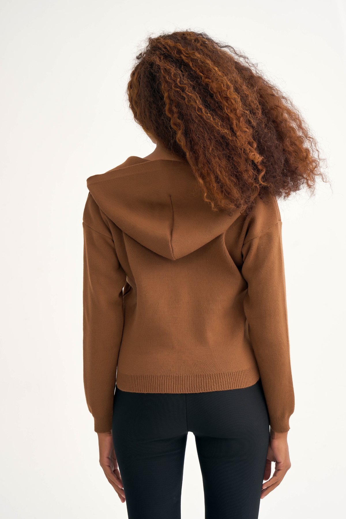 Kapüşonlu triko kazak - KAHVE