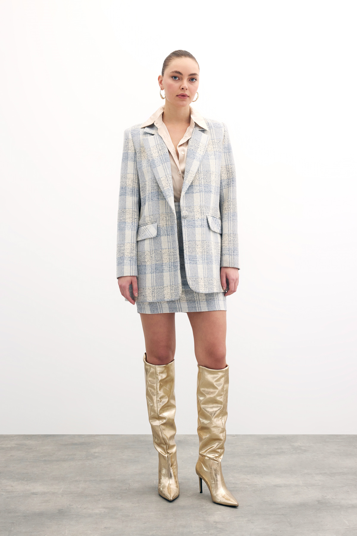 Kare Desen Mini Etek - Mavi