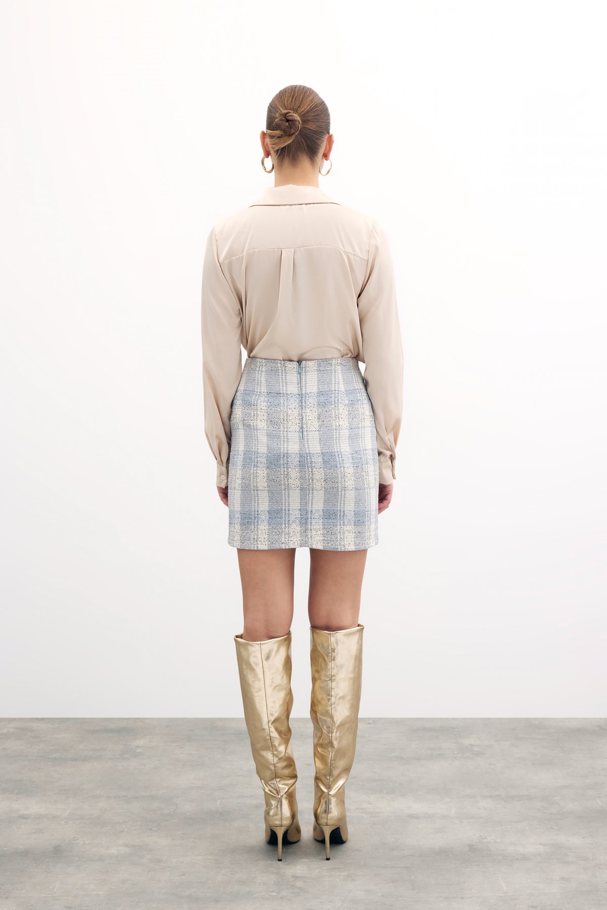 Kare Desen Mini Etek - Mavi