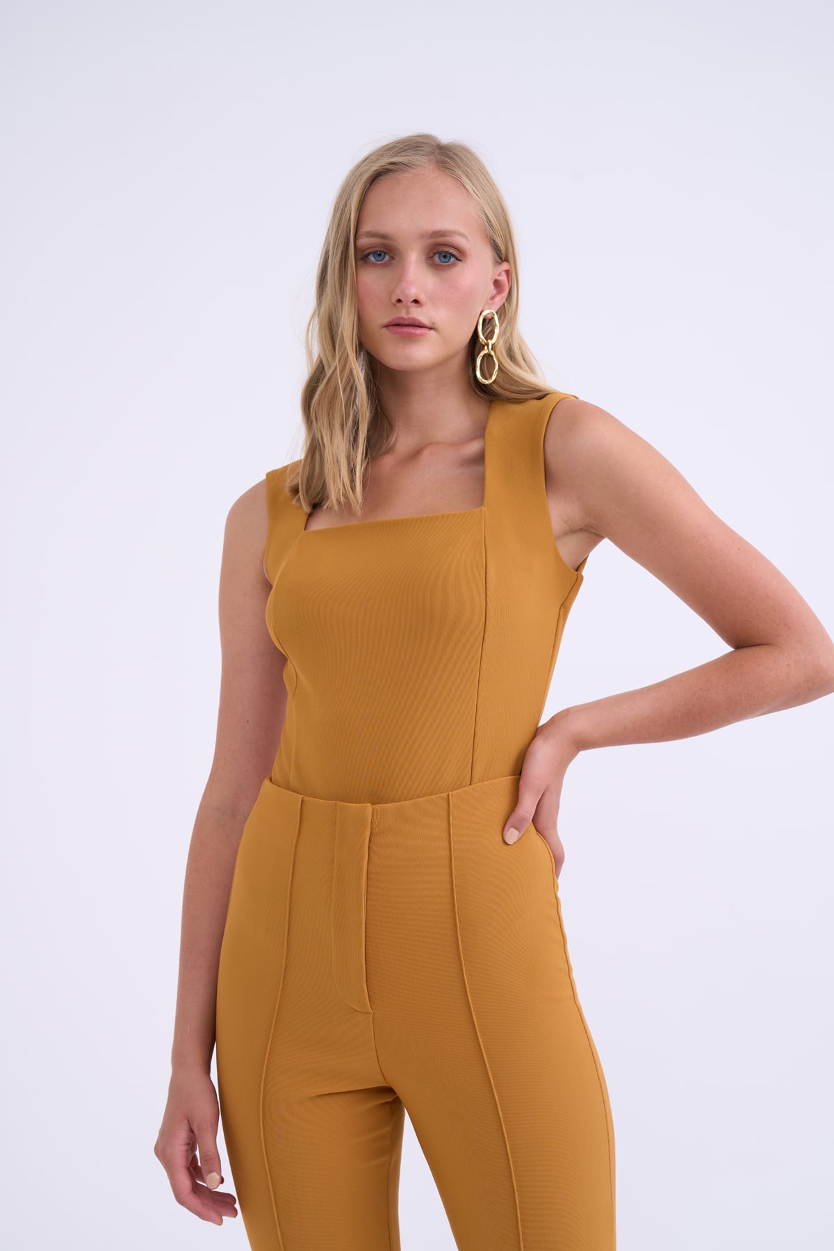 Square neck beatris bodysuit - MUSTARD
