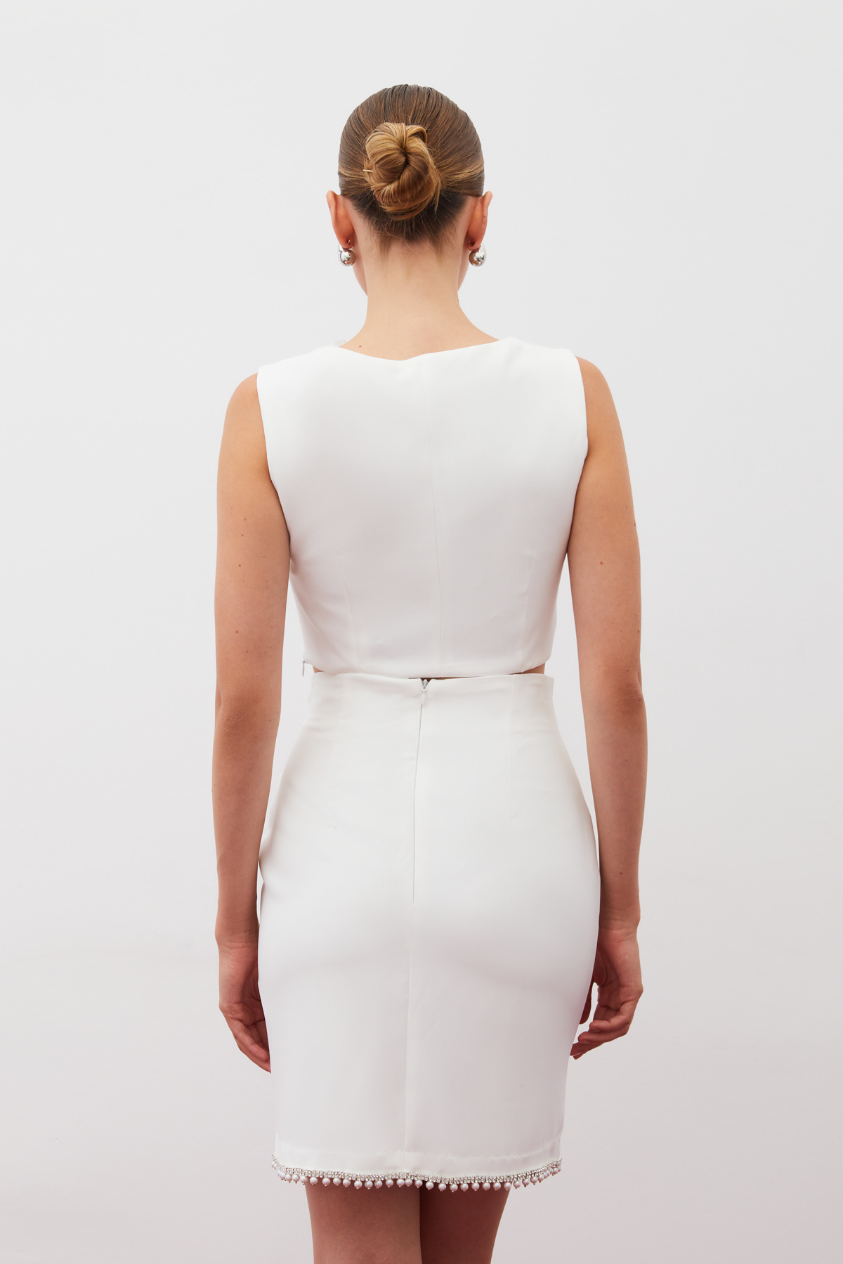 Kare Yaka Crop Bluz - EKRU