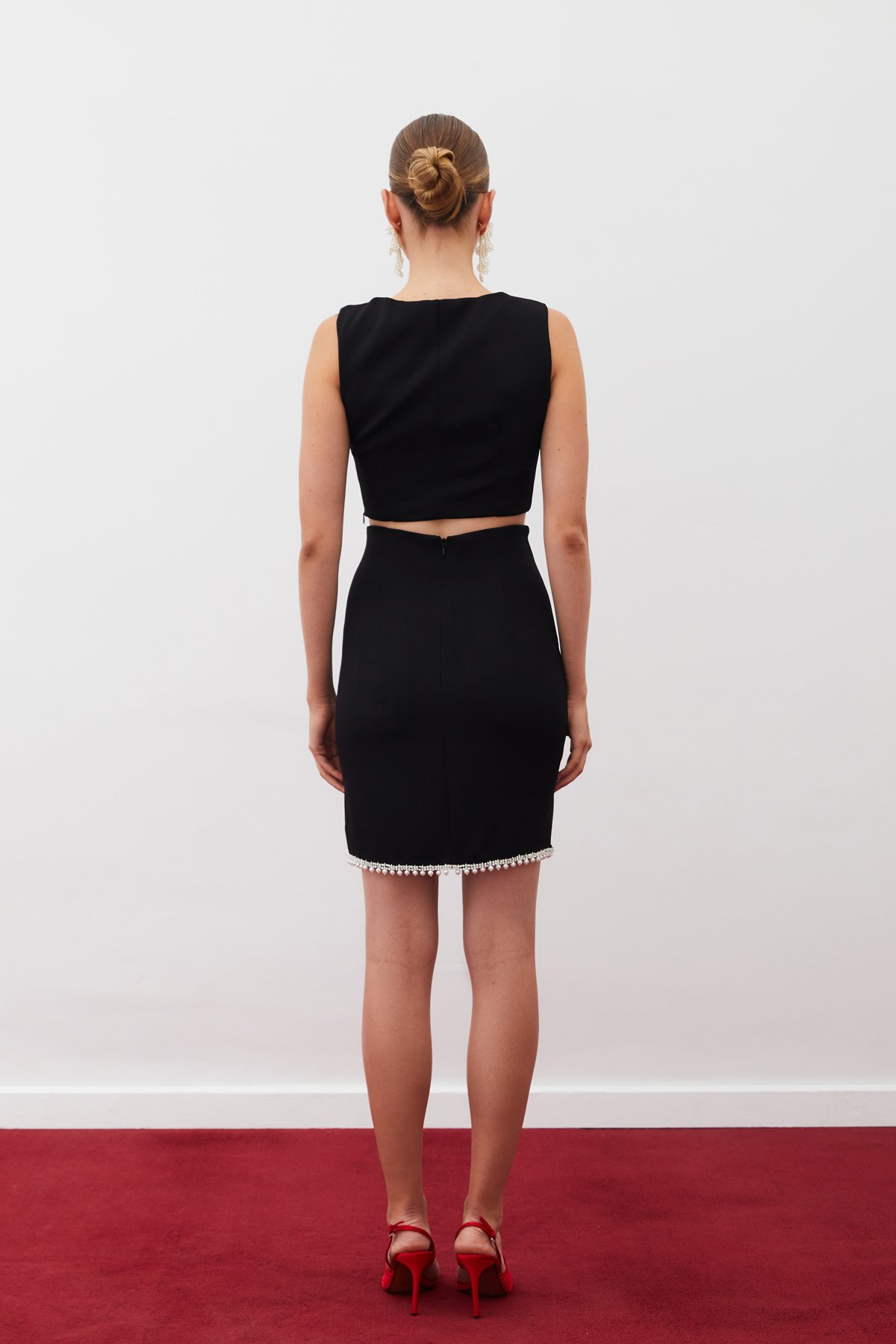 Kare Yaka Crop Bluz - SİYAH