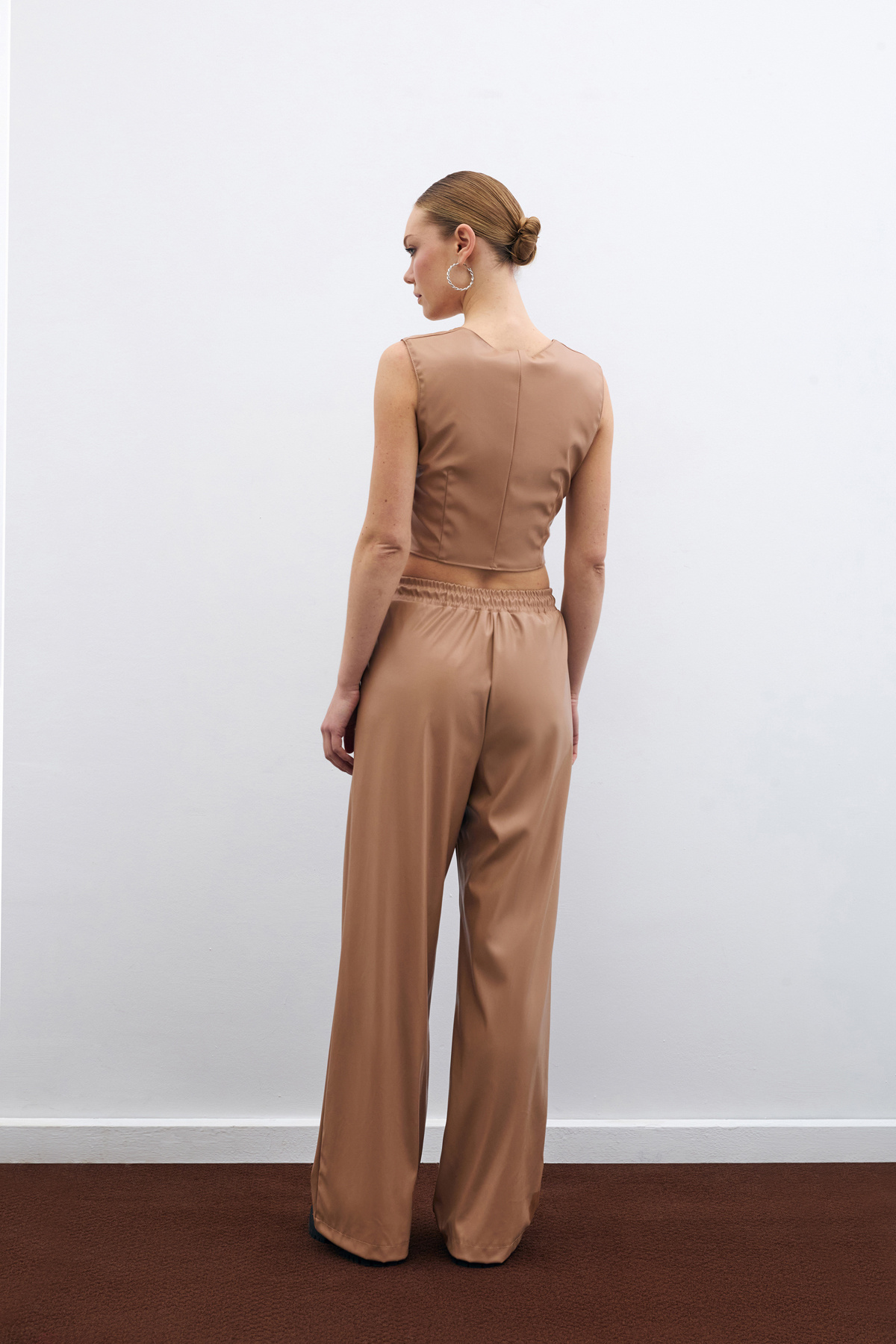 Kare Yaka Deri Crop - Bej