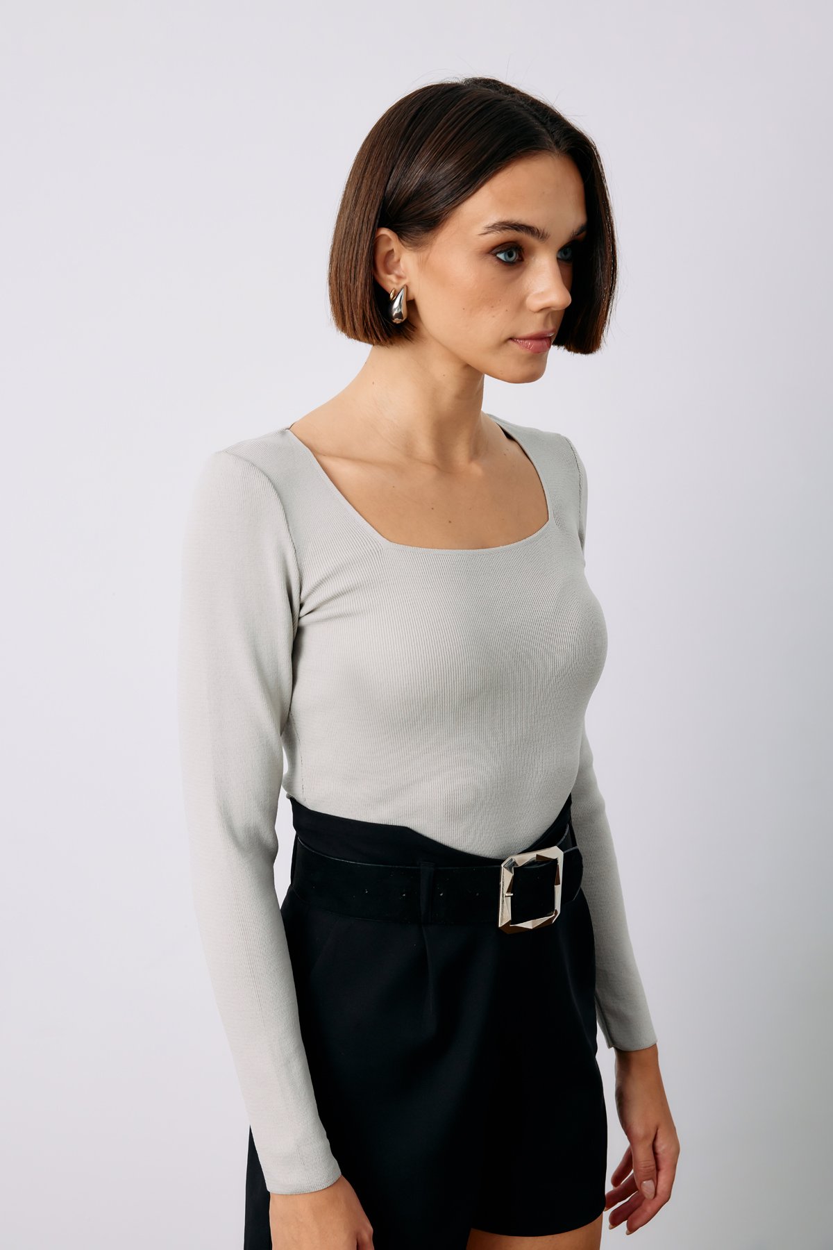 Kare Yaka Triko - GRİ