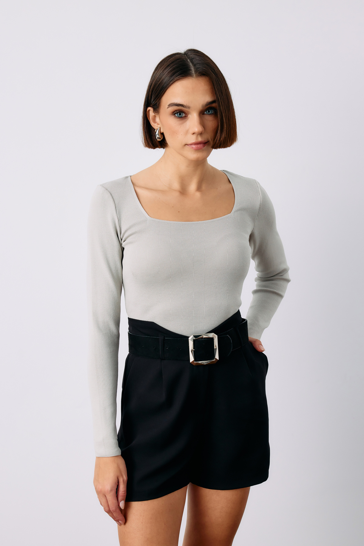 Kare Yaka Triko - GRİ