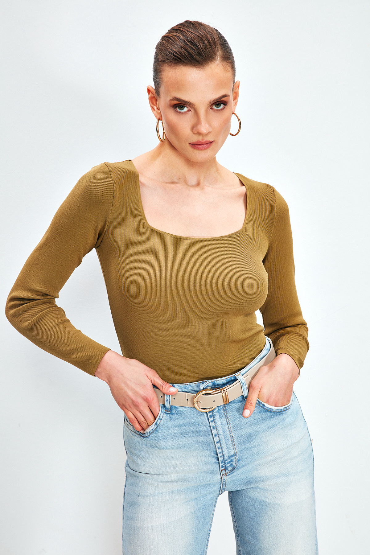 Square Collar Knitwear - GREEN