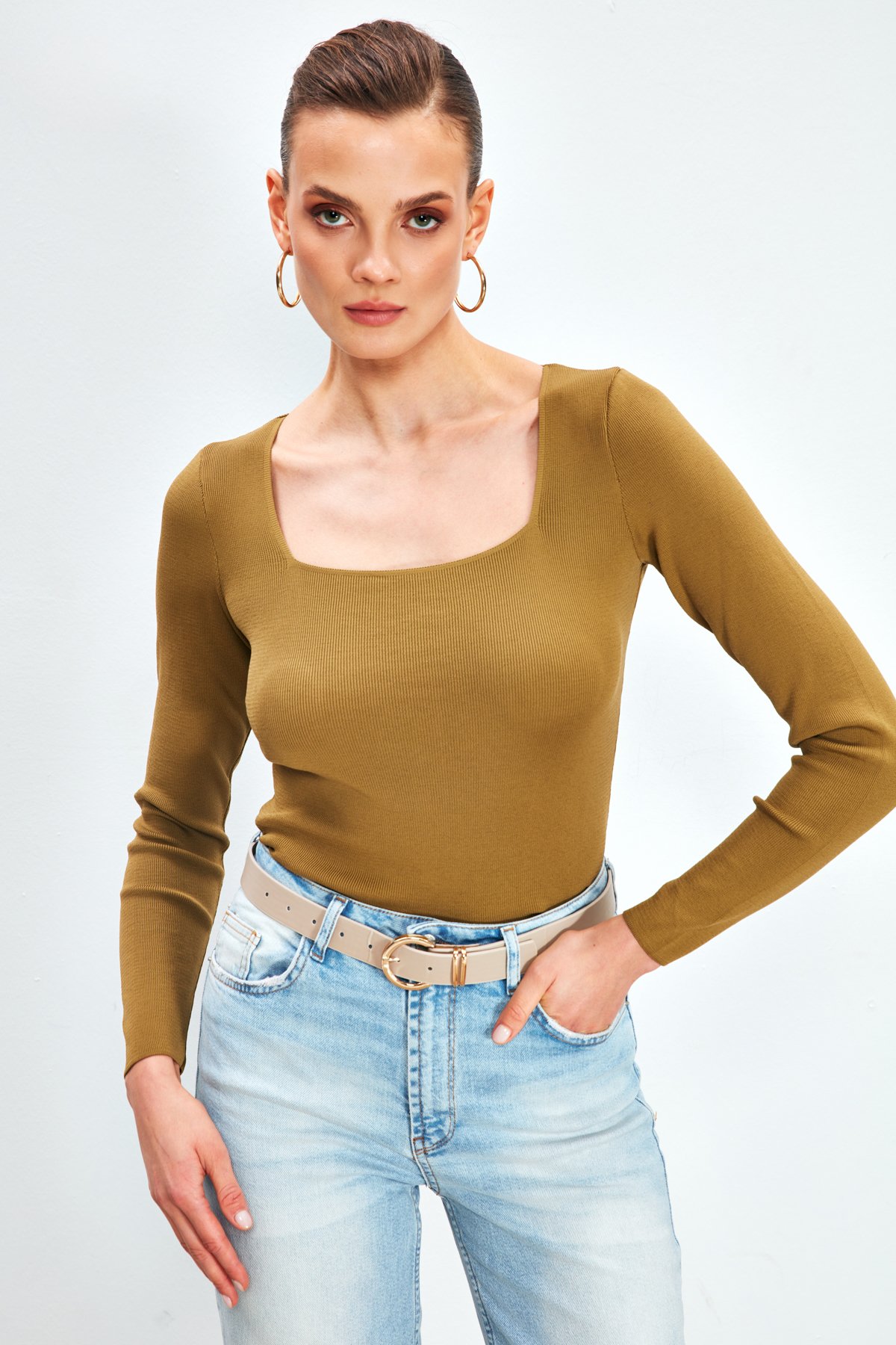 Square Collar Knitwear - GREEN