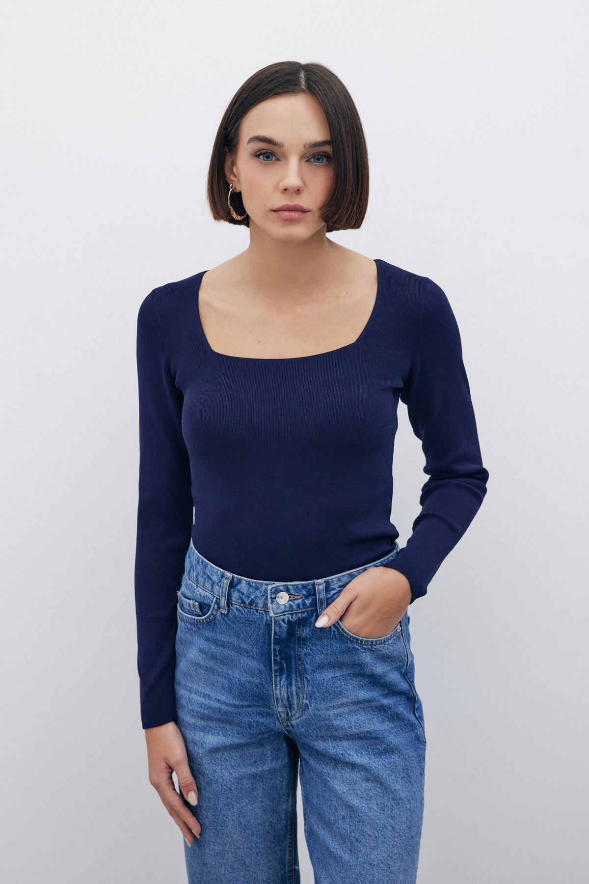 Kare Yaka Triko - LACİVERT